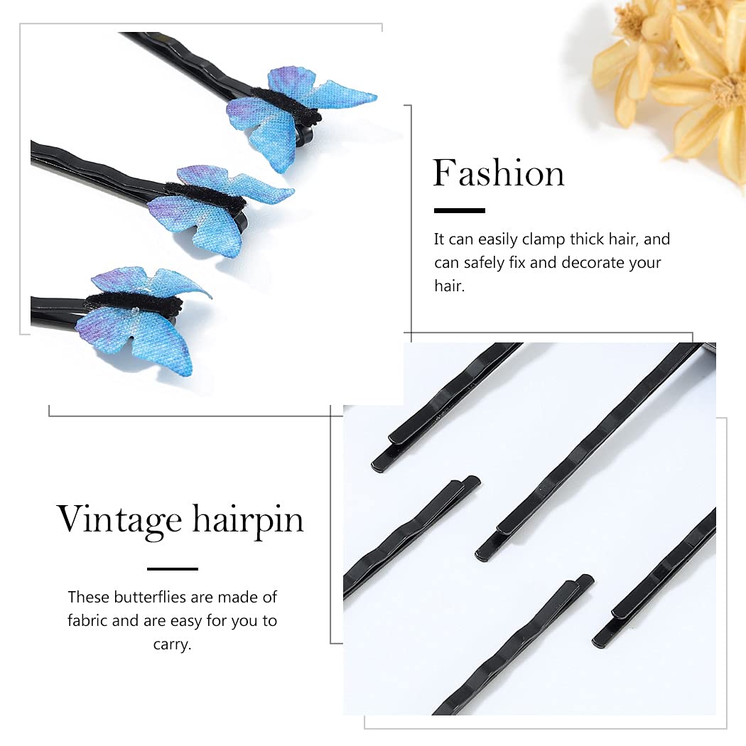 Elegant Blue Butterfly Hair Clips for Women & Girls - 6 Pack Wedding Hair Accessories, Bridal Bobby Pins, Decorative Hair Pins for Bride, Prom, Party & Special Occasions