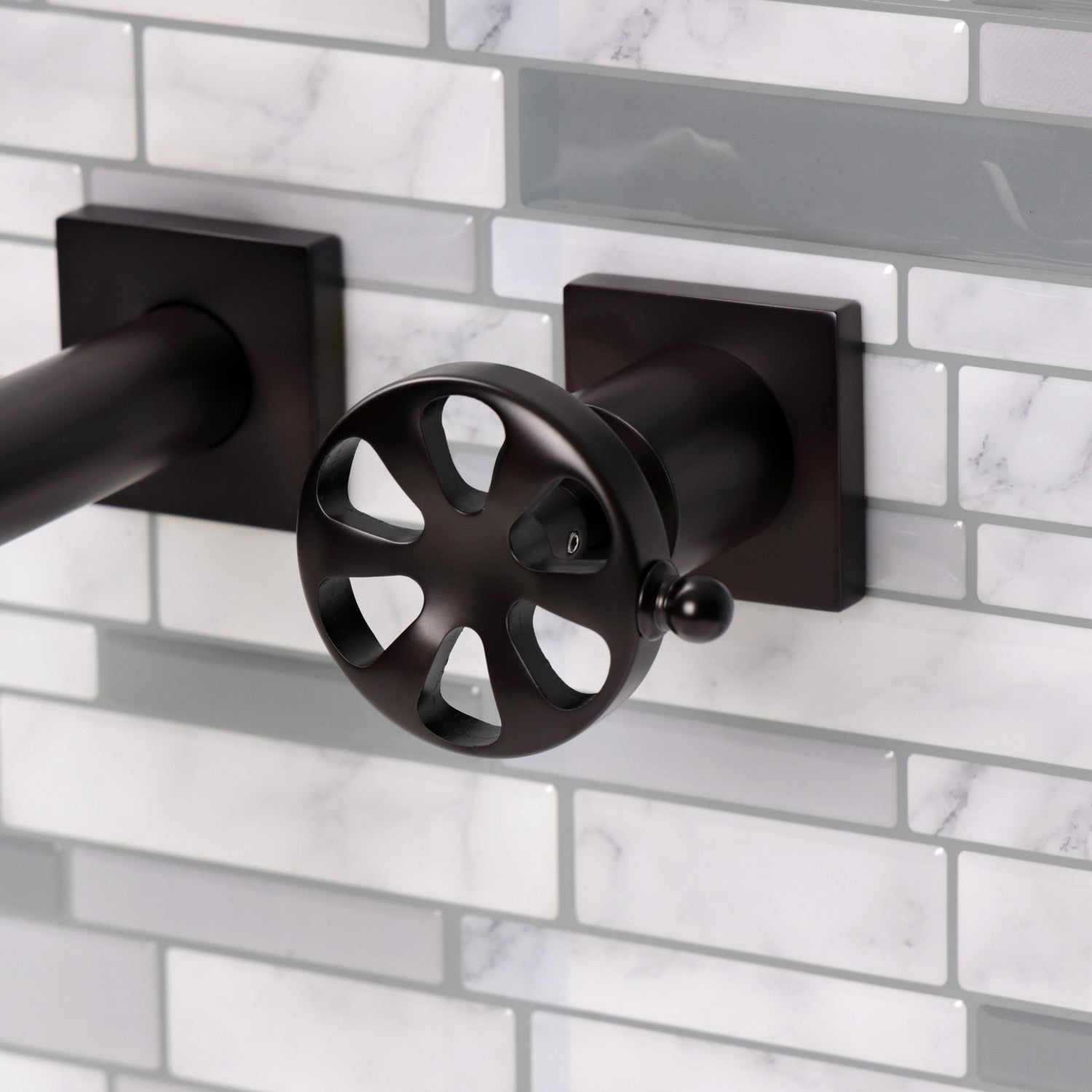 Belknap KS6125RX Oil Rubbed Bronze 3-Hole Wall Mount Bathroom Faucet with Double Handle - Perfect for Modern Bathroom, Powder Room, and Spa Settings