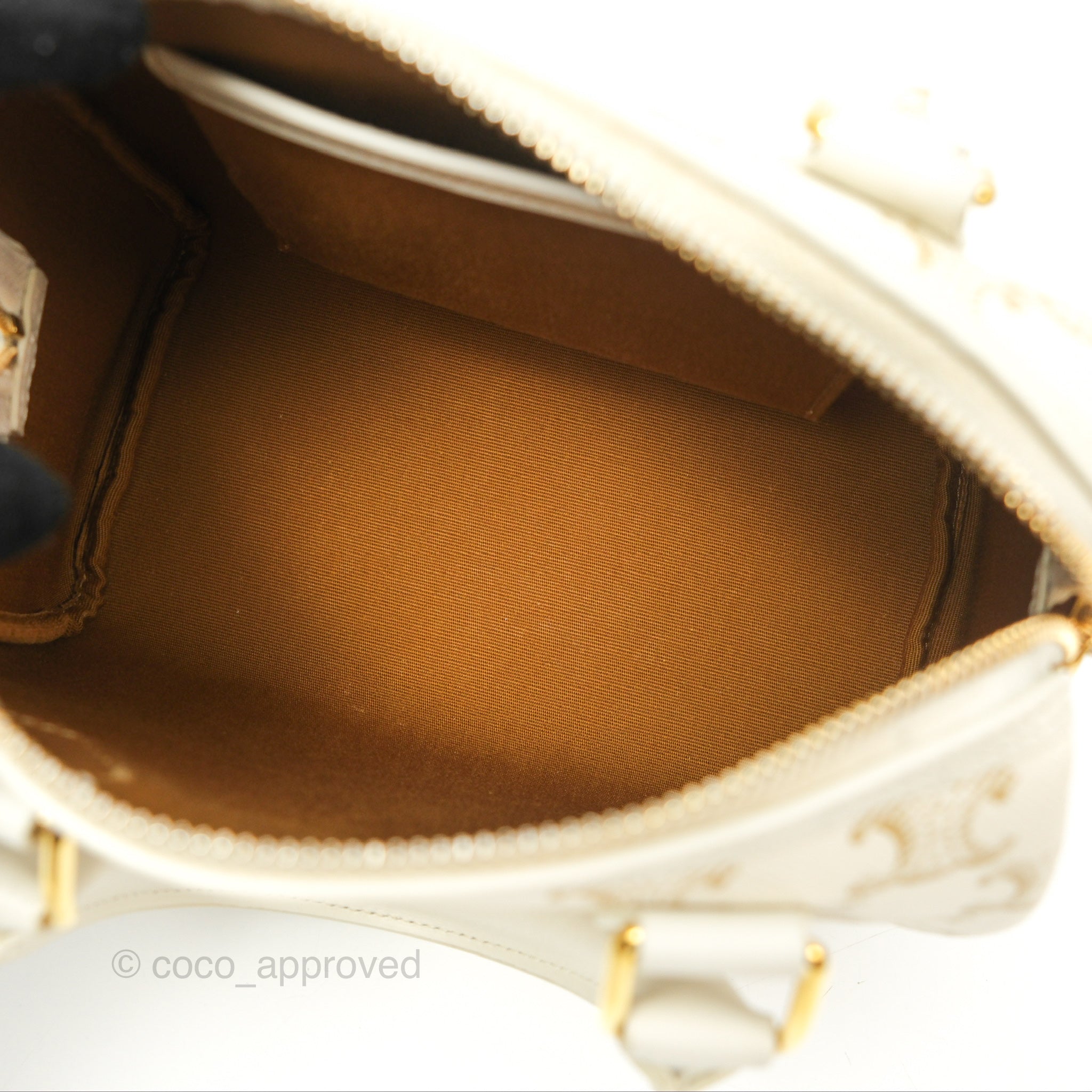 Celine Small Triomphe Canvas Boston Bag in White Calfskin Leather - Luxury Crossbody Handbag for Women, Perfect for Work, Travel & Everyday Use