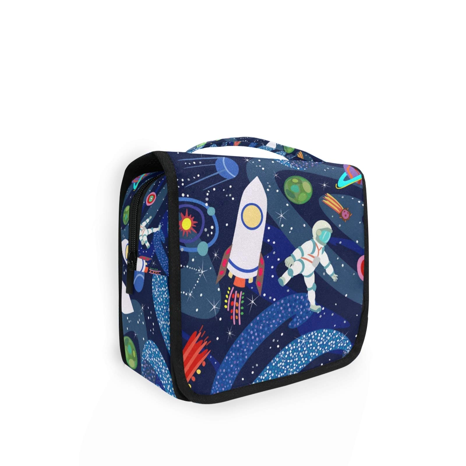 **Waterproof Large Capacity Astronaut Rocket Space Themed Hanging Toiletry Bag for Women - Travel Cosmetic Organizer with Hook, Perfect for Bathroom Storage, Camping & Airplane Trips**
