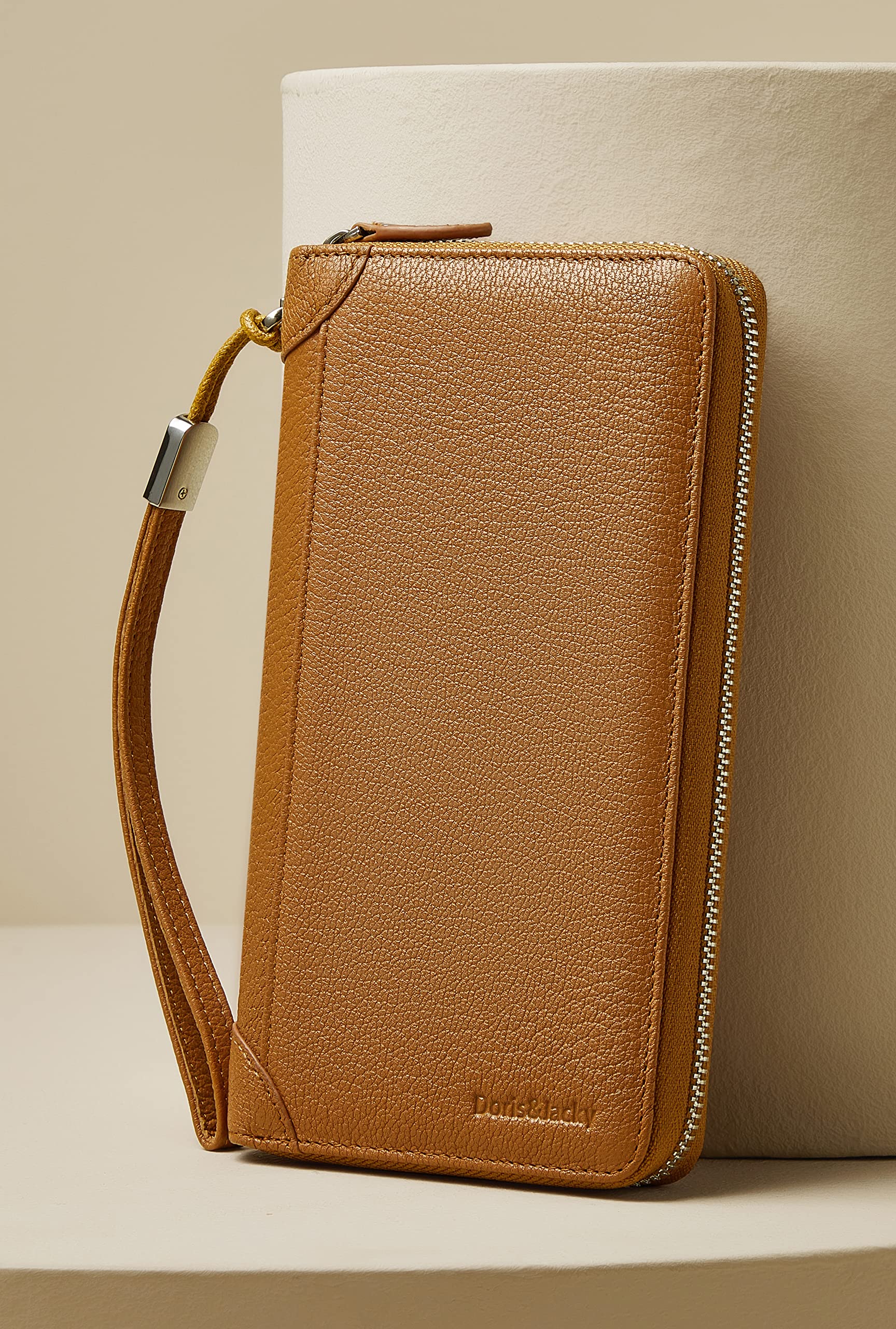 DORIS&JACKY RFID Leather Wallet - Large Capacity Travel Wristlet Bag for Women