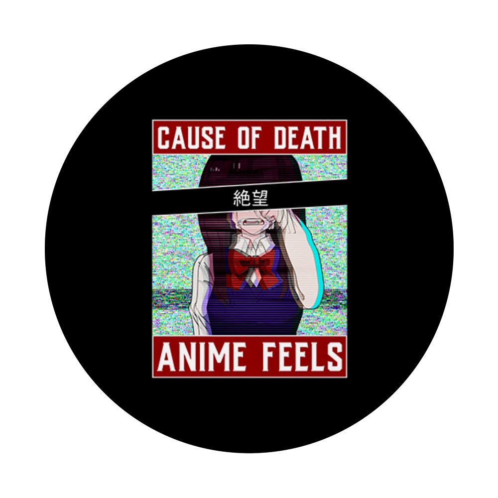 Retro Anime Cause of Death Feels PopSockets PopGrip - Swappable Phone & Tablet Grip for Anime Fans | Perfect Gift for Otaku Culture Enthusiasts | Use for Smartphones, iPads, and Daily Commute