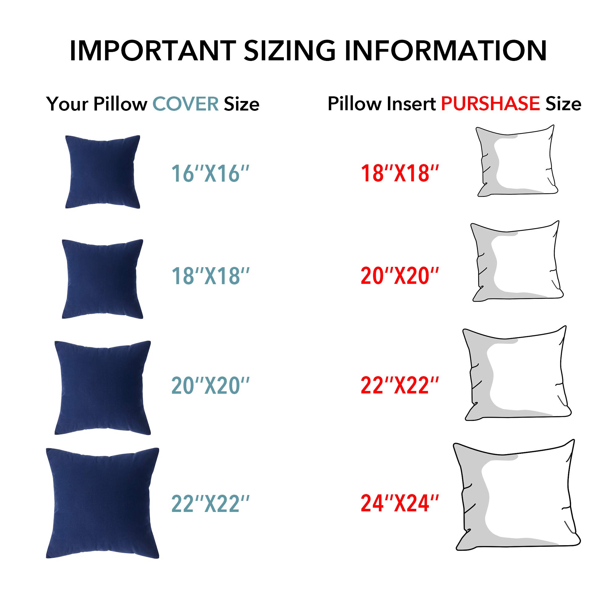 Oubonun 22 x 22 Inch Square Throw Pillow Inserts (Set of 2) - 100% Cotton Decorative Sofa Pillow Covers - White Couch Pillow for Living Room, Bedroom & Home Decor