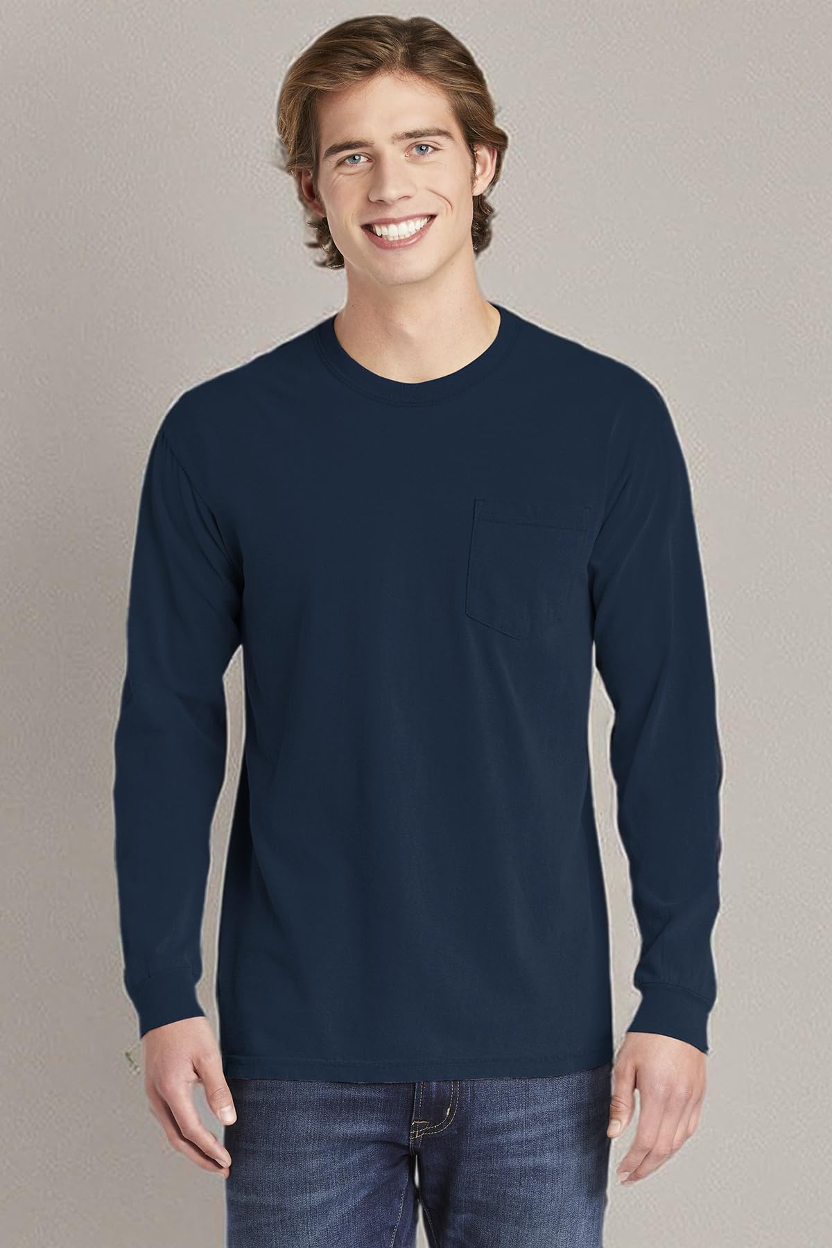 Comfort Colors 4410 Chouinard Long Sleeve Heavyweight Cotton Pocket T-Shirt for Men - Soft Workwear & Casual Everyday Wear