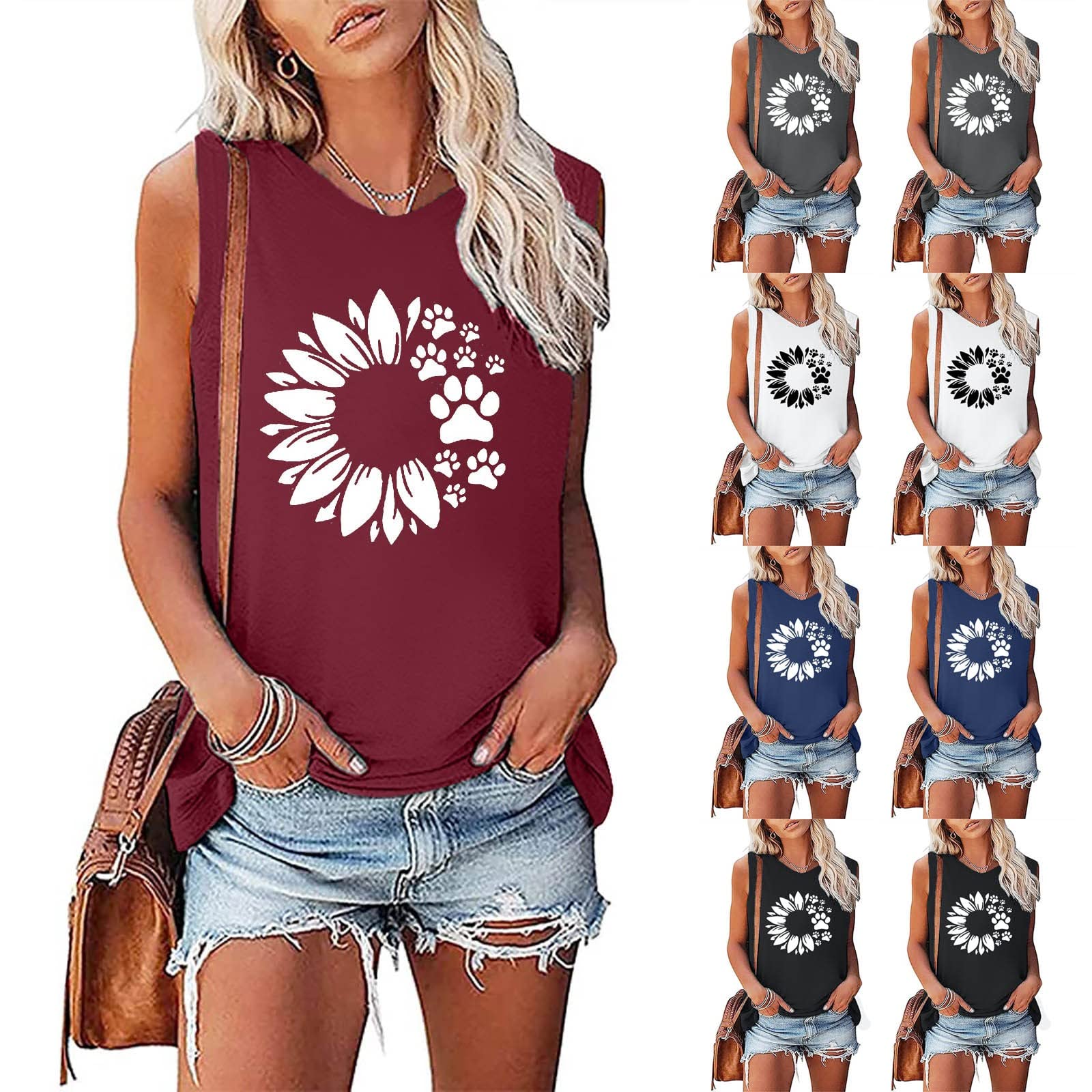 Women's Loose Fit Tank Tops - Sleeveless Summer Casual T-Shirts with Round Neck & Printed Design - Perfect for Beach, Gym, Yoga and Everyday Wear