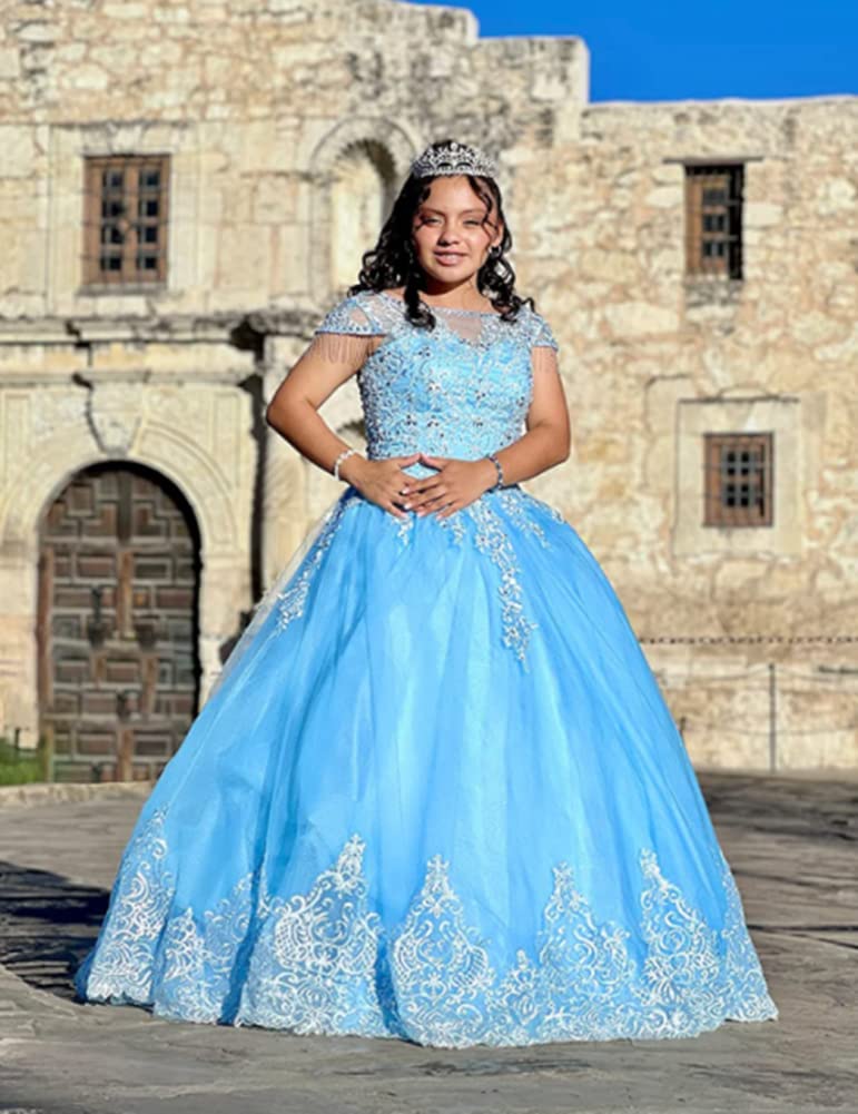 Snow Lotus Women's Embroidered Quinceañera Dress with Lace Floral Applique & Beaded Details - Elegant Ball Gown for Sweet 16, Quinceañera & Prom - Perfect for Formal Dances, Birthday Celebrations & Special Occasions