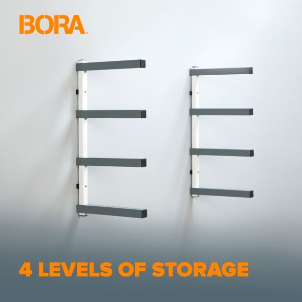 4-Tier Heavy Duty Lumber Storage Rack - White & Gray Wood Organizer for Garage, Workshop, and Home Storage - Perfect for DIY Projects and Woodworking Supplies