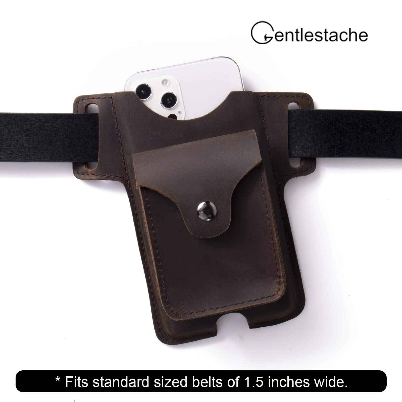 Gentlestache Leather Belt Phone Holster with Small Pocket - Premium Leather Cell Phone Case & Holder for Men & Women, Ideal for Outdoor, Work, and Everyday Use