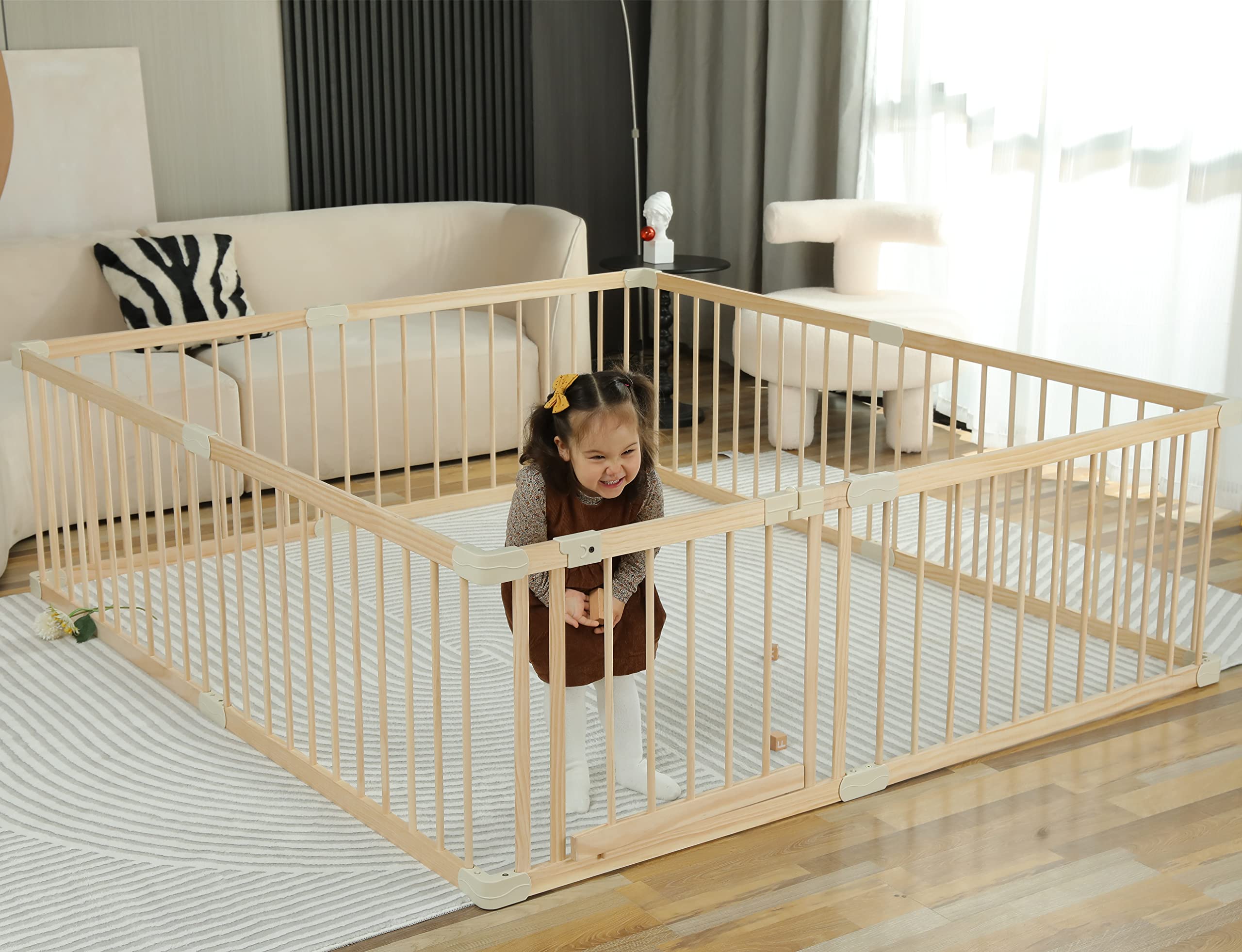 Conababy Large Wooden Baby Playpen (160x180cm) - Safe Play Yard for Toddlers & Kids Indoor, Daycare Play Area - Perfect for Home Gym, Nursery & Childproofing
