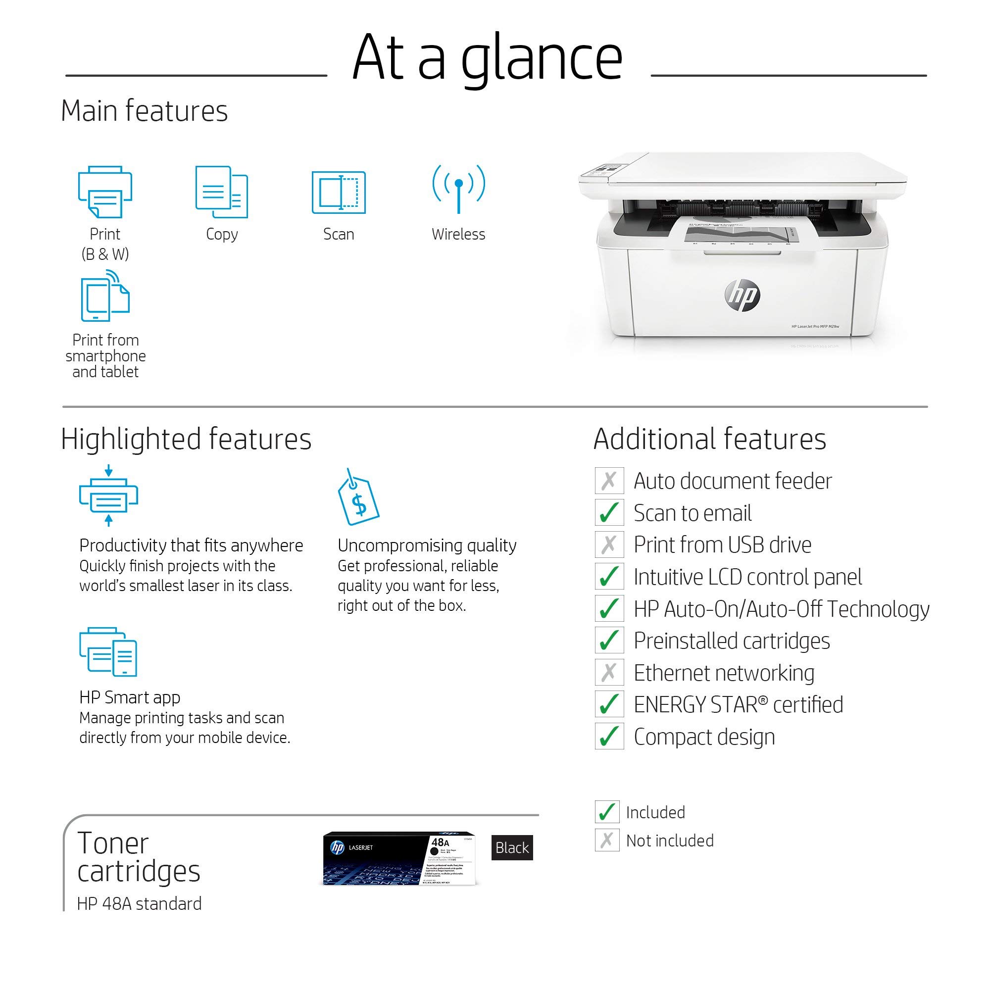 HP Laserjet Pro M29w Wireless All-in-One Monochrome Laser Printer with Mobile Printing - Copy, Scan, Fax - Works with Alexa (Y5S53A) (Renewed) - Perfect for Home Office & Small Business Document Printing