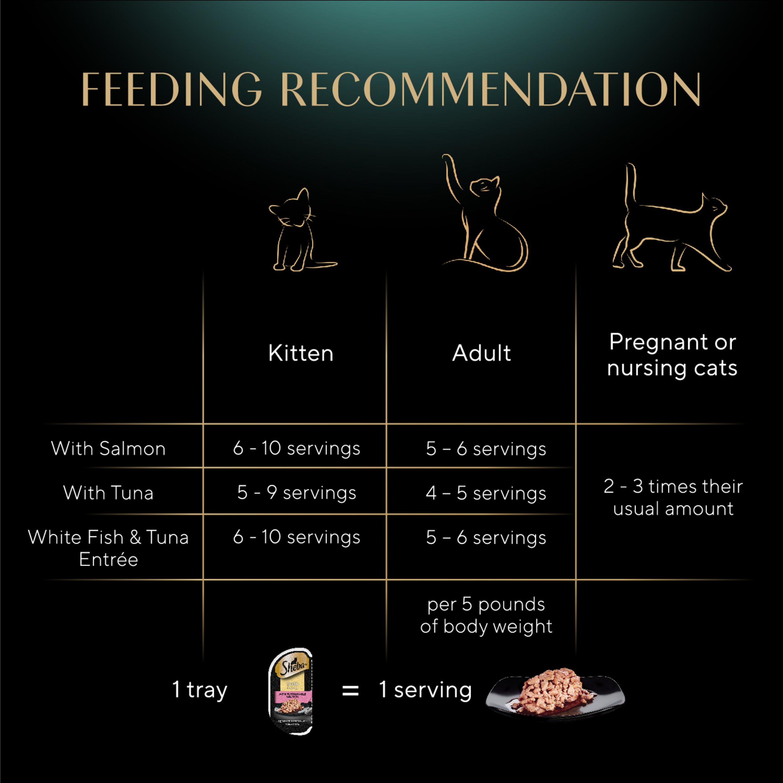 Sheba Perfect Portions Wet Cat Food Variety Pack - Sustainable Salmon, Tuna & White Fish in Gravy - 24 Twin-Pack Trays (48 Servings, 2.6 oz Each) - Grain-Free Gourmet Cat Food for Indoor & Outdoor Cats - Perfect for Daily Meals, Travel & Special Treats