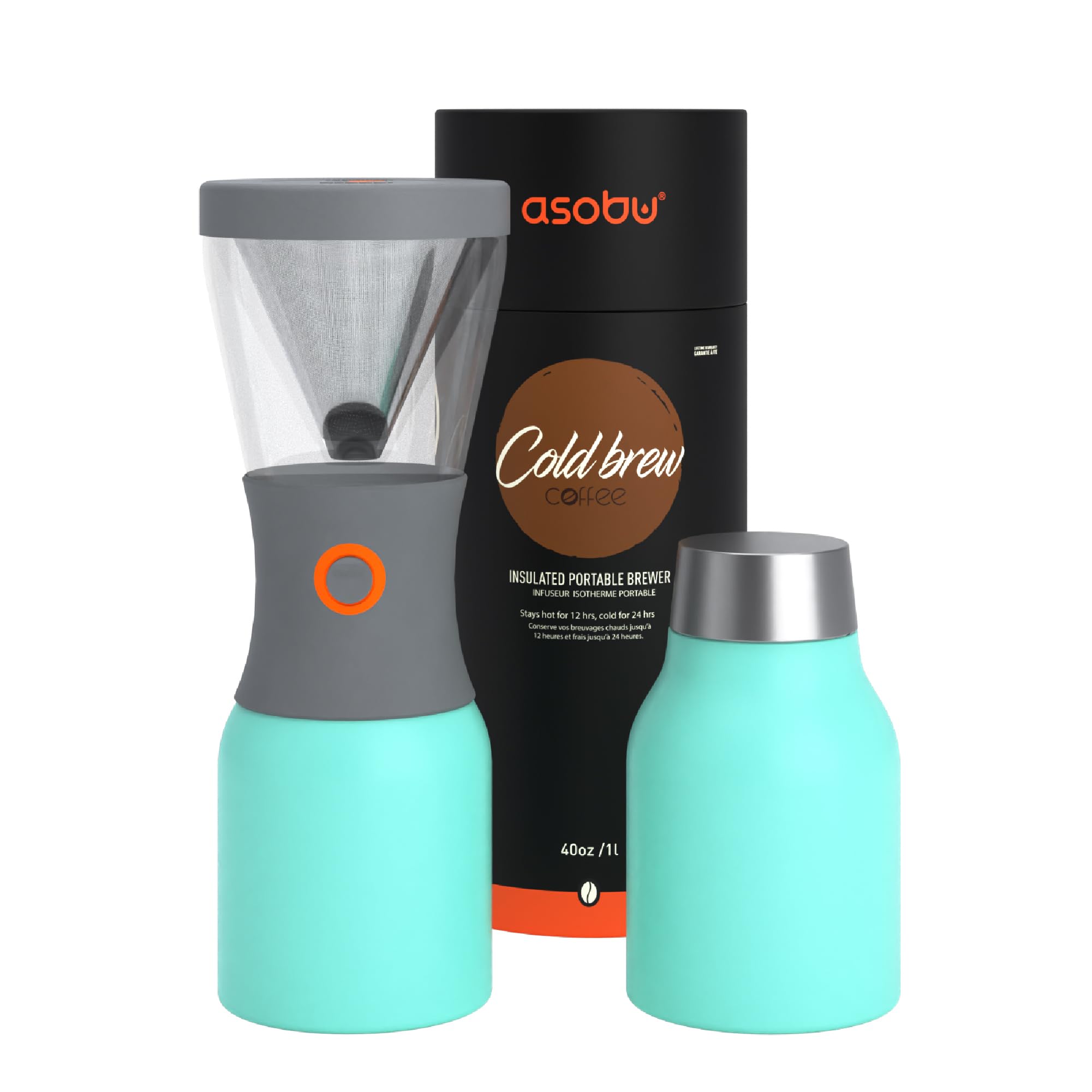 Asobu Cold Brew Coffee Maker - 1L Vacuum Insulated Stainless Steel Carafe, BPA Free (Mint Green) | Portable Iced Coffee Brewer for Home, Office & Outdoor Use