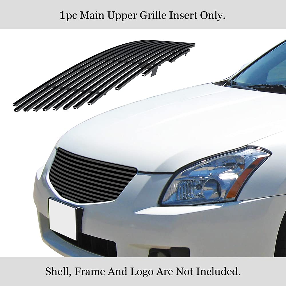 APS Black Billet Front Grill Grille Insert Compatible with Nissan Maxima 2007-2008 | Main Upper Replacement | S18-H36468N | Upgrade Your Car's Style & Protection