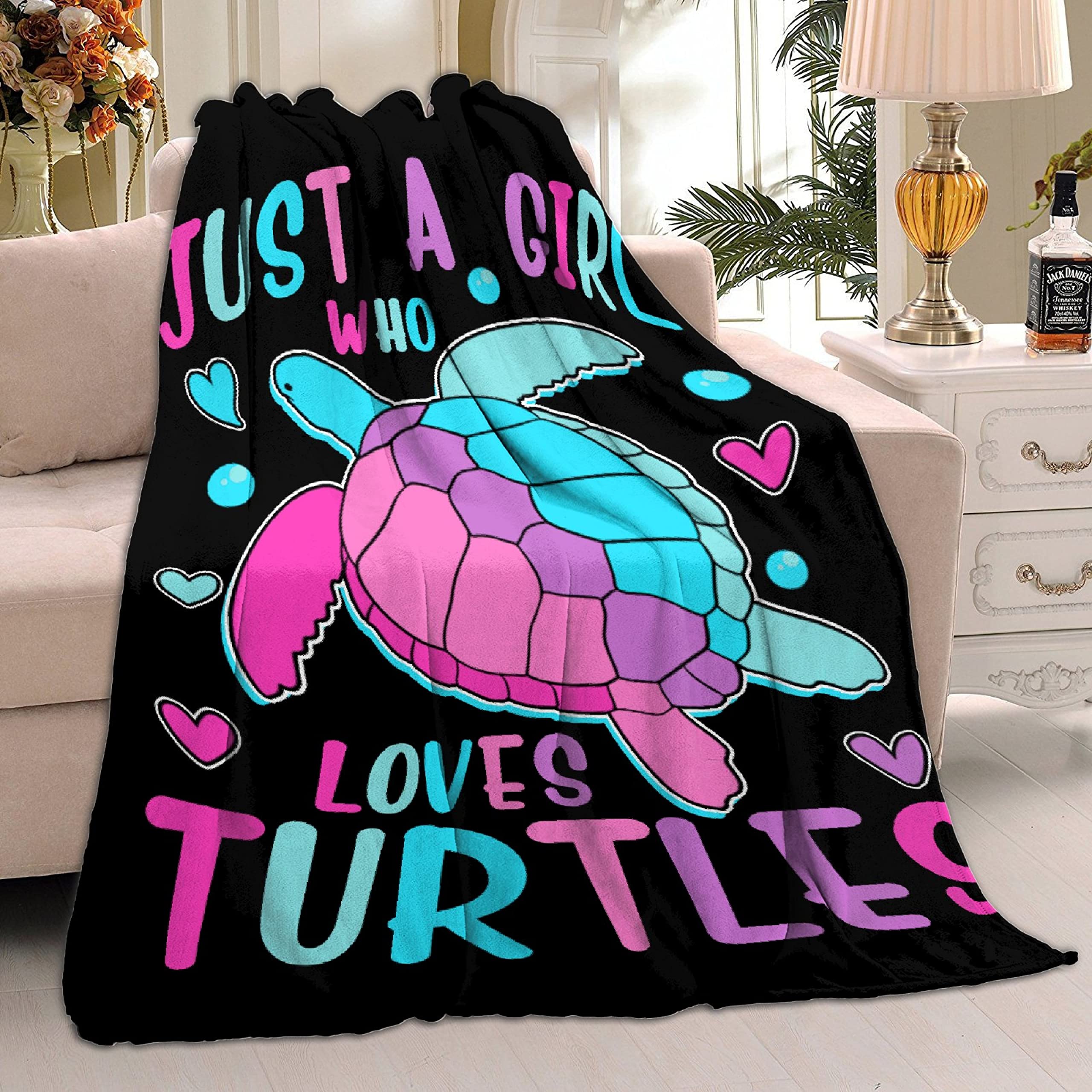 Just Girl Who Loves Turtles Blanket - Soft Flannel Cozy Lightweight Throw - 120