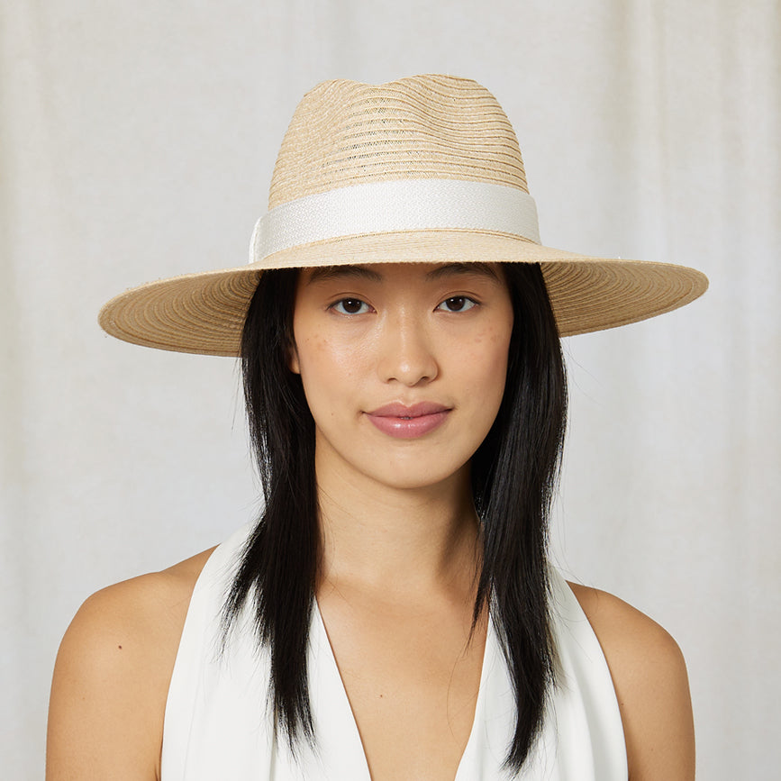 Emmanuelle Vented Hemp Fedora Hat for Women - Breathable Summer Sun Hat with Wide Brim - Perfect for Beach, Gardening, and Outdoor Activities