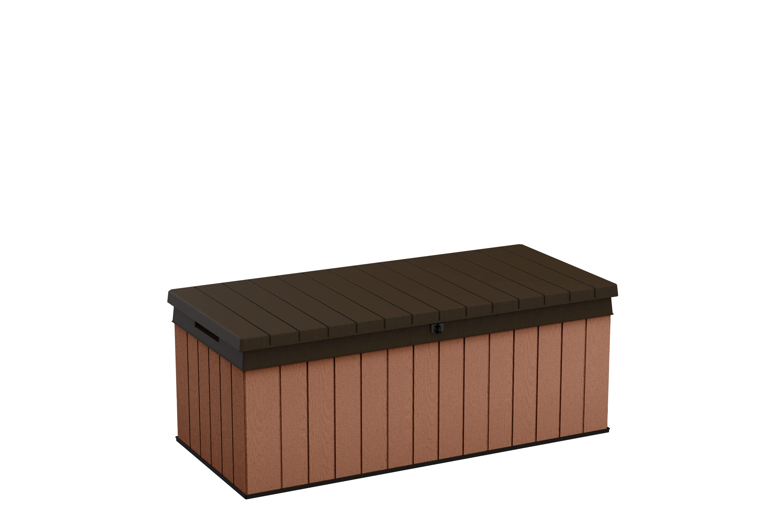 Keter Darwin 100 Gallon Resin Deck Box - Outdoor Storage Solution for Patio Furniture, Garden Tools & Cushions (Brown & Black) - Perfect for Backyard, Poolside & Deck Organization