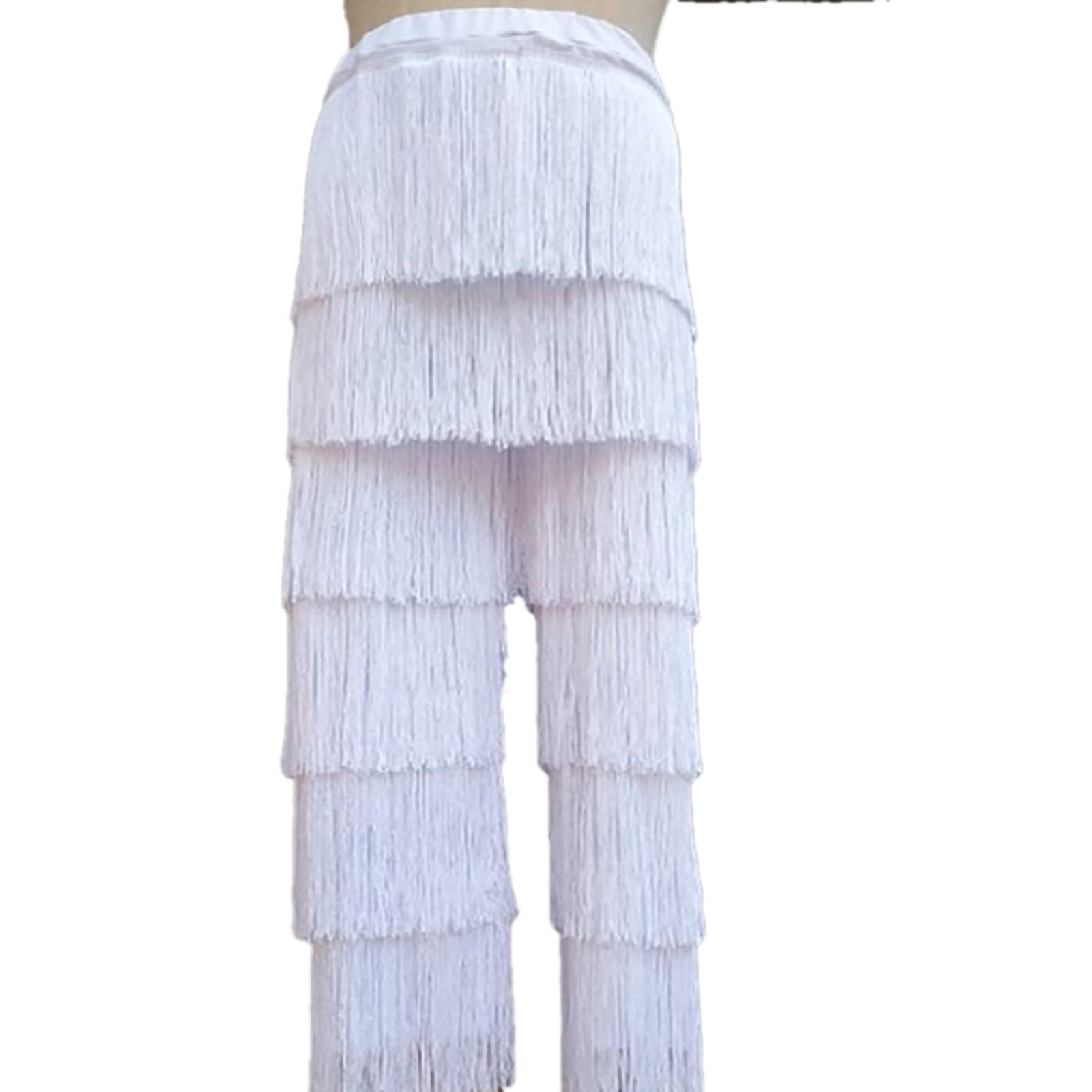 Whitewed Long Fringe Tassel Latin Salsa Ballroom Dance Pants - Women's Flared Performance Trousers for Professional Dance Competitions & Stage Shows