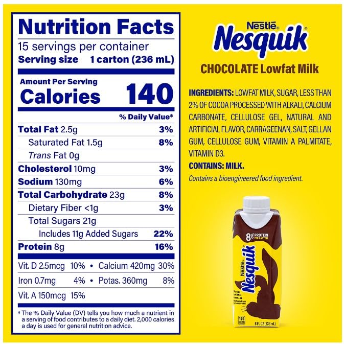 High Protein Chocolate Milk Drink Bundle - Nesquik Lowfat Ready-to-Drink (8 Fl oz, 6 Pack) | Premium Gift Packaging in BETRULIGHT Branded Box | Perfect for Post-Workout Recovery, School Lunches & Healthy Snacking