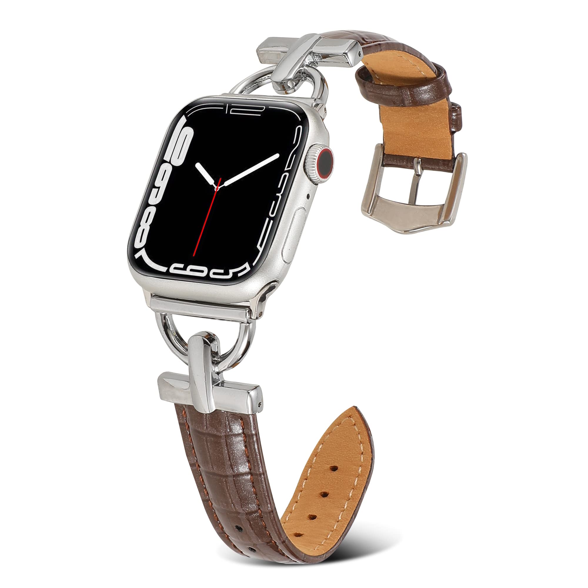Premium Alligator Leather Watch Bands for Apple Watch 38mm-49mm - Compatible with Series 8/SE/7/6/5/4/3 - D-Shape Metal Buckle Women's Wristband Strap - Perfect for Workouts, Office & Casual Wear