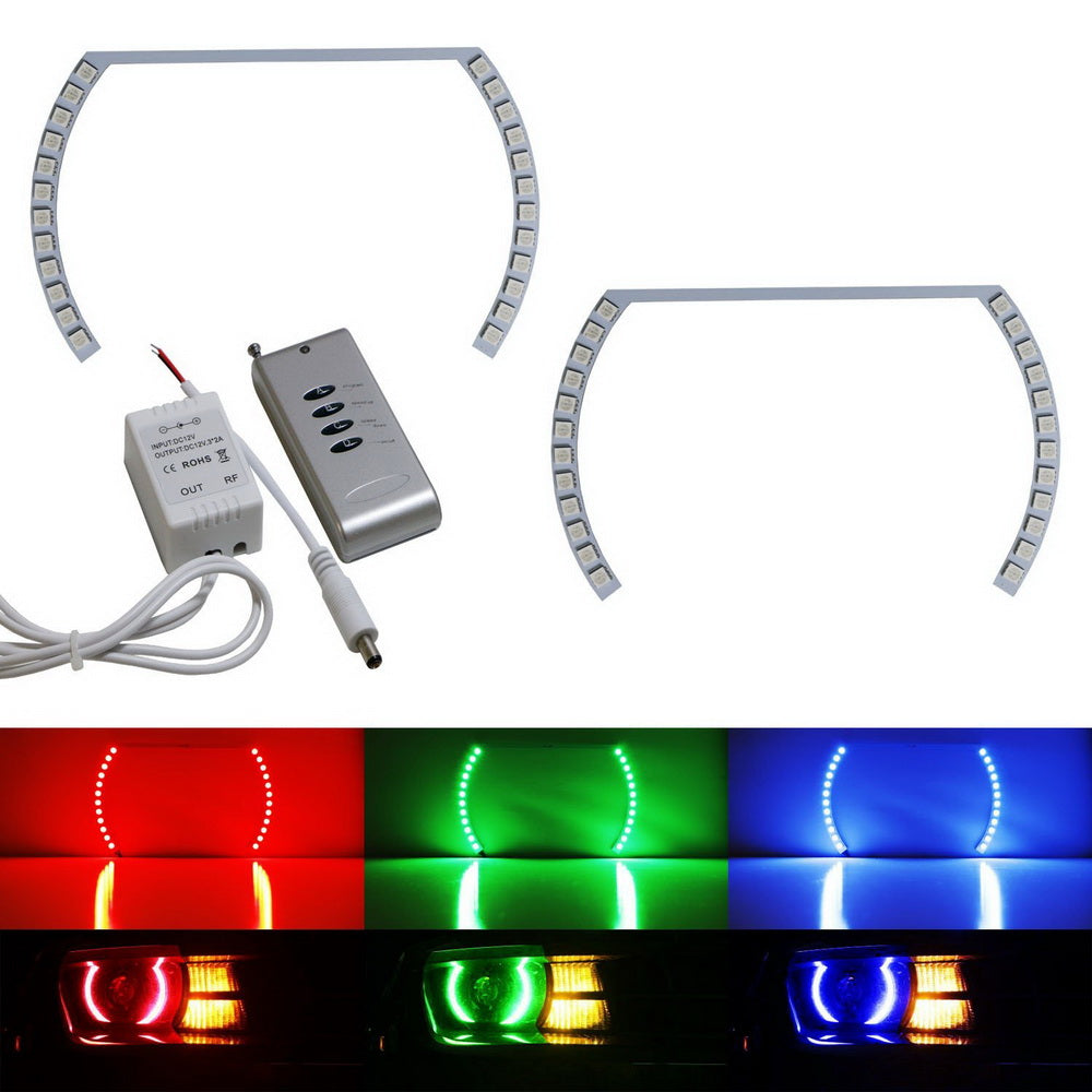 RGB Multi-Color LED Angel Eye Halo Rings for Camaro, Challenger, Mustang - Custom Car Lighting for Headlights & Daytime Running Lights (DRL) - Enhance Style & Visibility for Night Driving & Car Shows