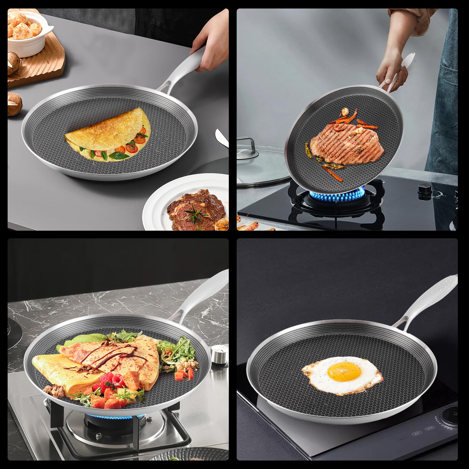 11 Inch Stainless Steel Nonstick Crepe Pan - Induction Compatible PFOA Free Flat Skillet for Pancakes, Pizza, Dosa, Tortillas - Perfect for Breakfast, Brunch & Family Cooking