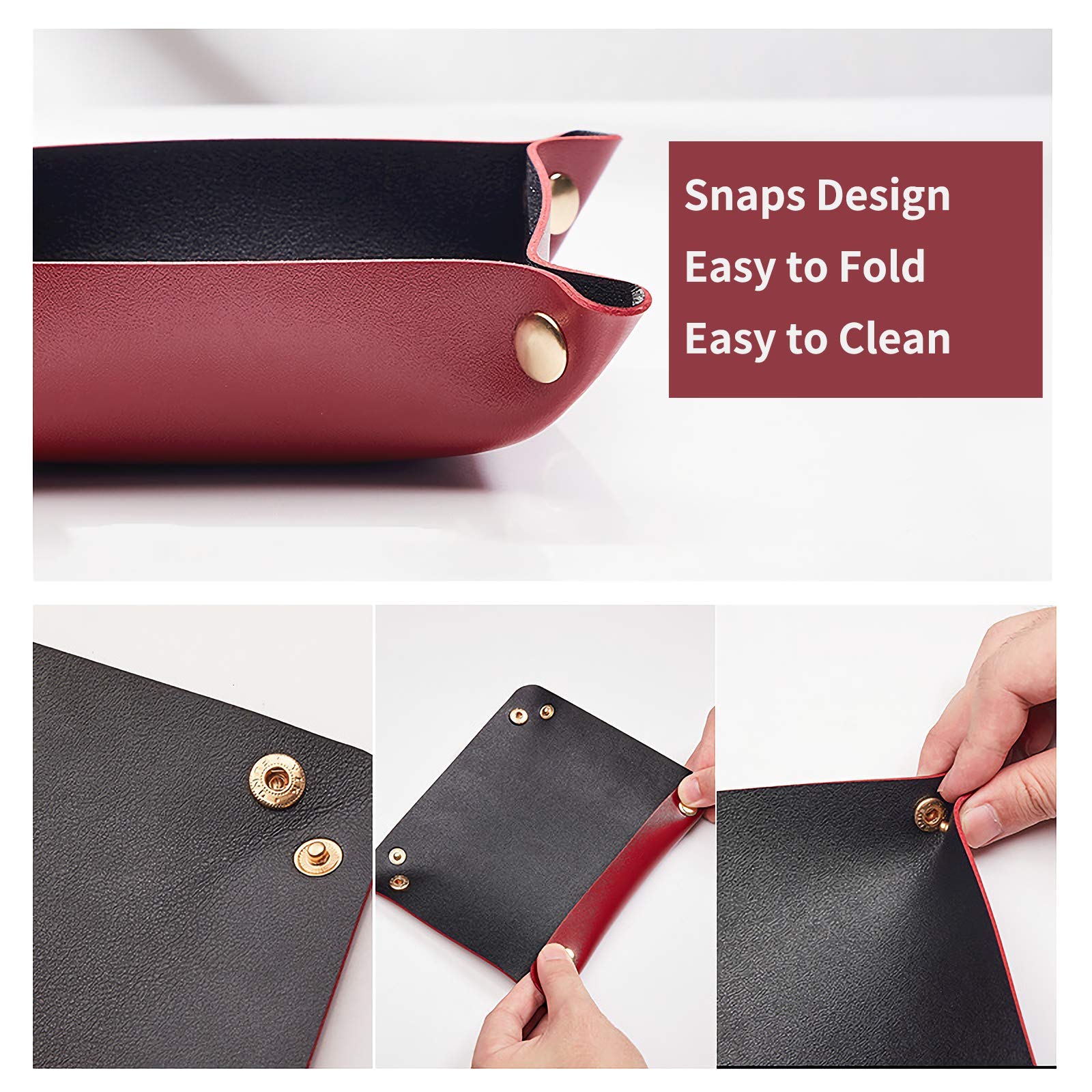 Premium Leather Valet Tray for Men & Women - Collapsible Travel Organizer with Snap Closure | Key Holder, Jewelry & EDC Dump Tray for Entryway Table, Dresser & Nightstand | Home & Office Desk Organizer (Silver + Pink) - Perfect for Travel, Gift Giving & Daily Essentials Storage