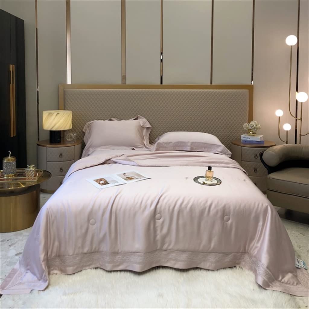Tencel Lyocell Summer Cooling Quilt - Breathable Silky Soft Lightweight Bedspread for Hot Sleepers (Pink, 200x230cm) | Perfect for Air-Conditioned Rooms & Warm Nights
