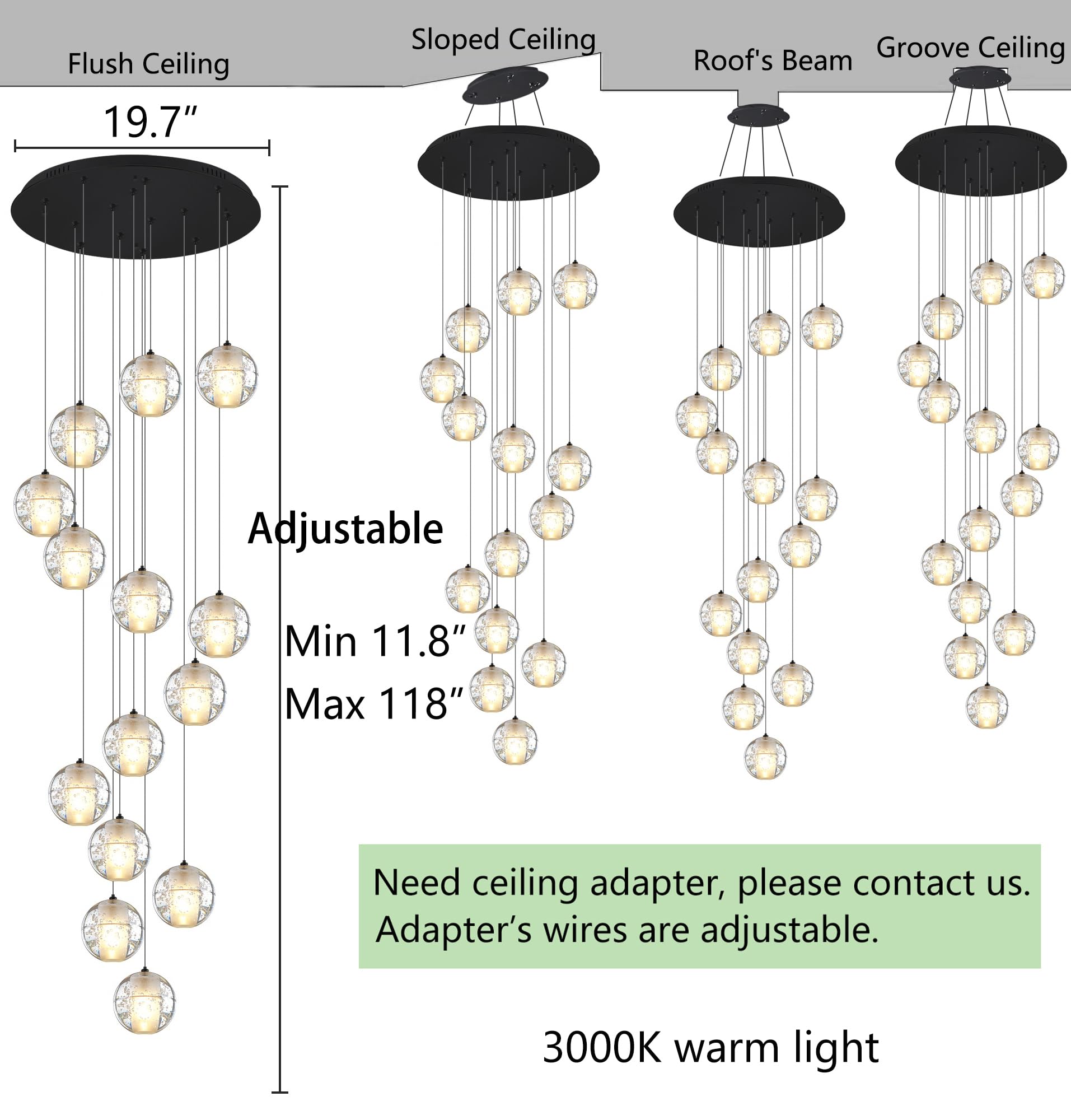 14-Lights Modern Chandelier for High Ceiling - Black Bubble Crystal Pendant Lighting Fixture with Warm LED Bulbs - Perfect for Entrance, Living Room, and Dining Room Decor