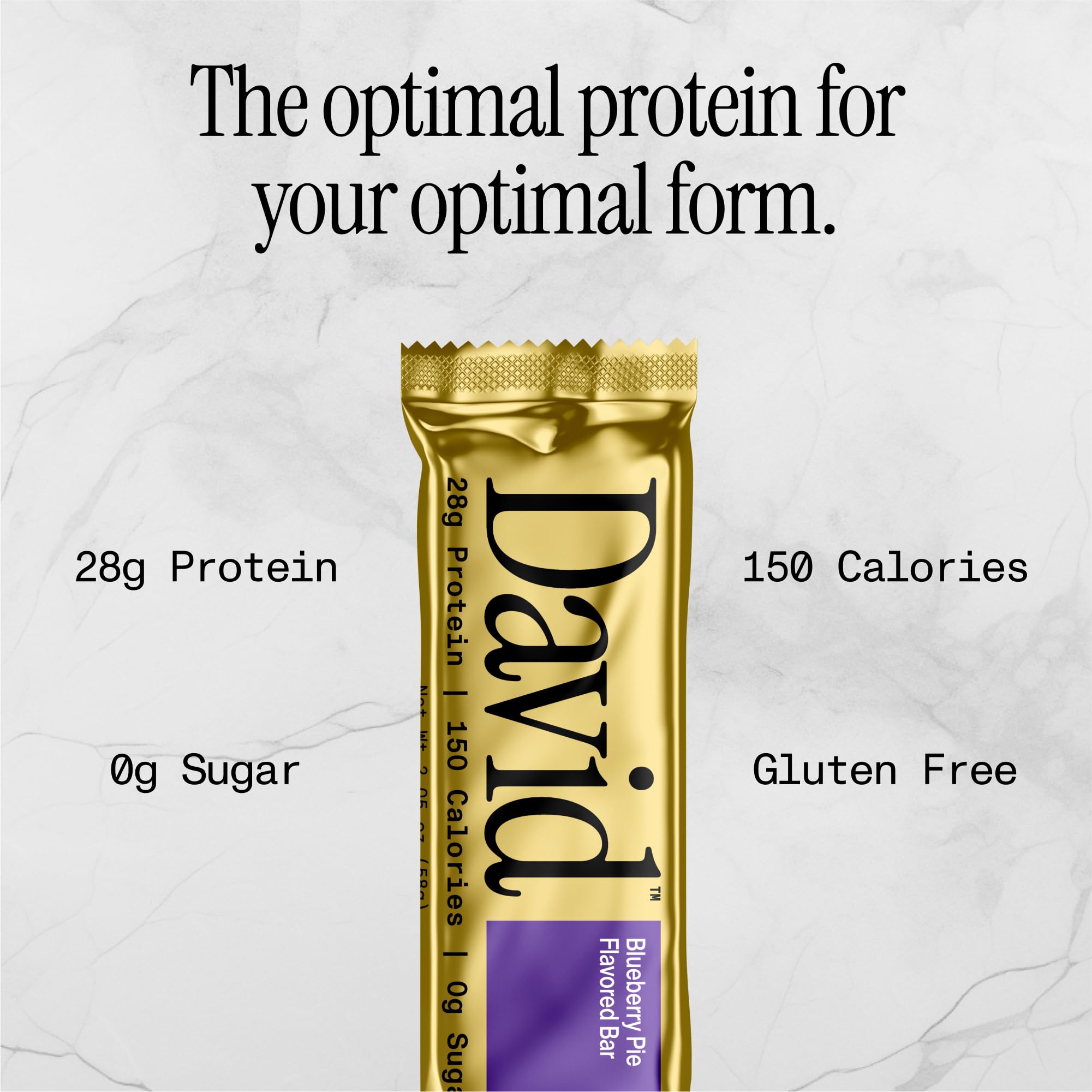 David Protein Bar - Blueberry Pie Flavor, Pack of 12 | 28g High Protein, 150 Calories, 0g Sugar | Low Carb, Gluten Free Snack for Weight Loss & Muscle Recovery | Perfect for Gym, Hiking & On-the-Go Nutrition