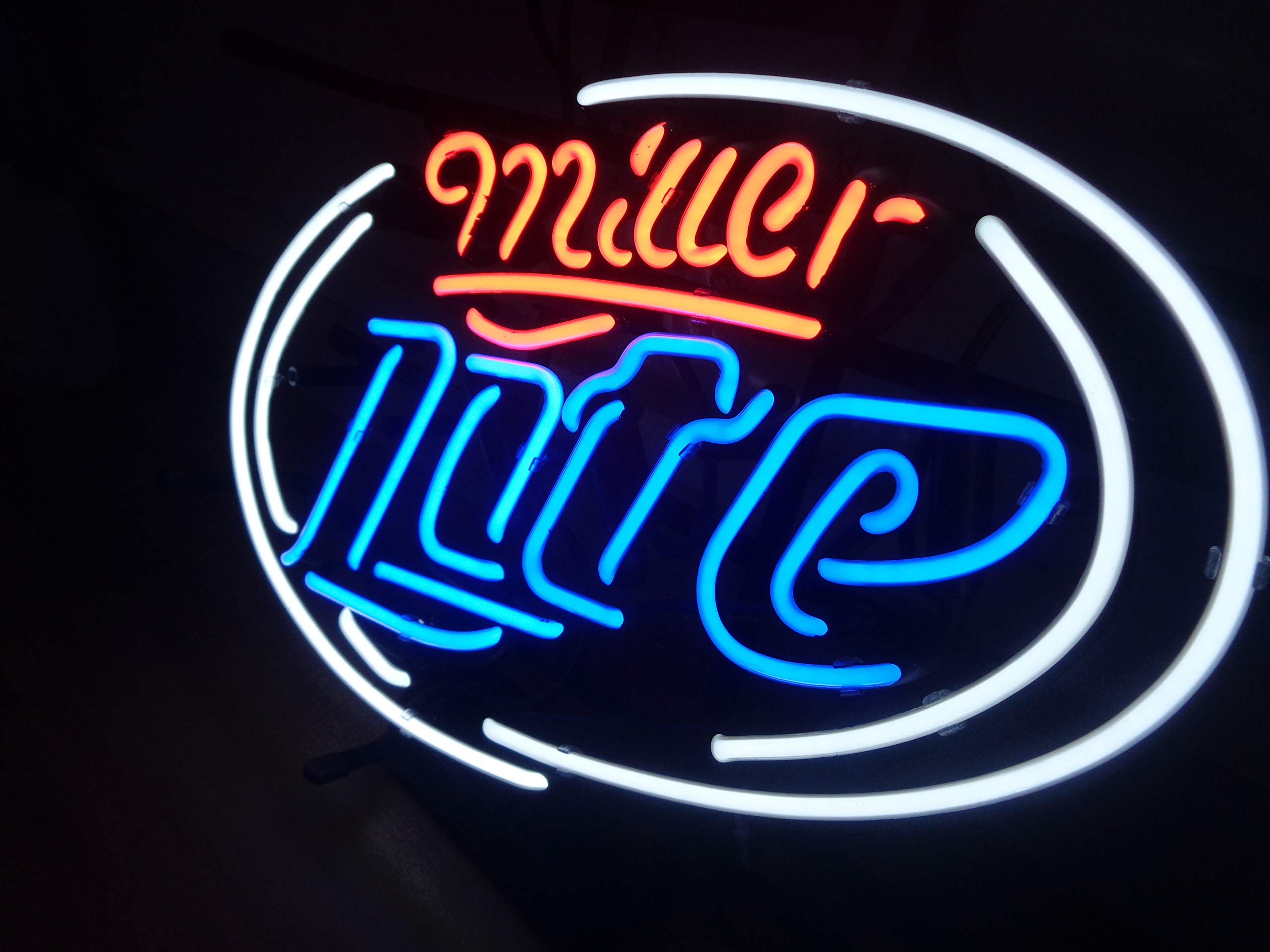 42x32cm M Lite Real Glass Neon Sign - Custom Beer Bar Pub Wall Decor for Man Cave, Game Room & Garage - White LED Light for Home & Business Use