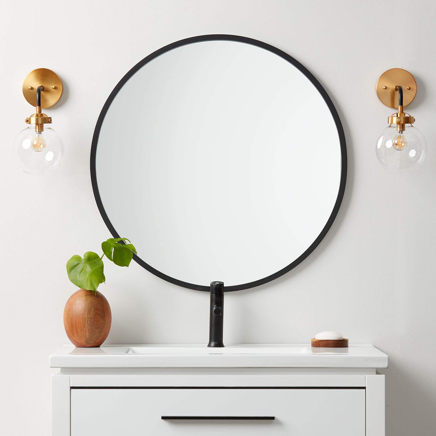 Better Bevel 36” x 36” Black Rubber Framed Round Mirror - Shatterproof Bathroom Wall Mirror for Vanity, Bedroom, and Entryway Decor