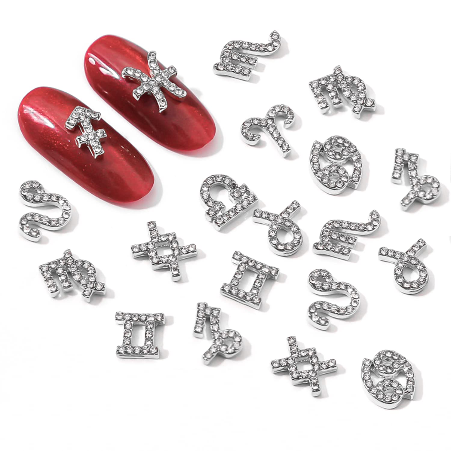 48-Piece Gold & Silver Alloy Zodiac Nail Charms Set - 12 Constellation Nail Studs with Astrological Signs for Nail Art | Perfect for DIY Manicures, Party Nail Decorations & Gift Giving