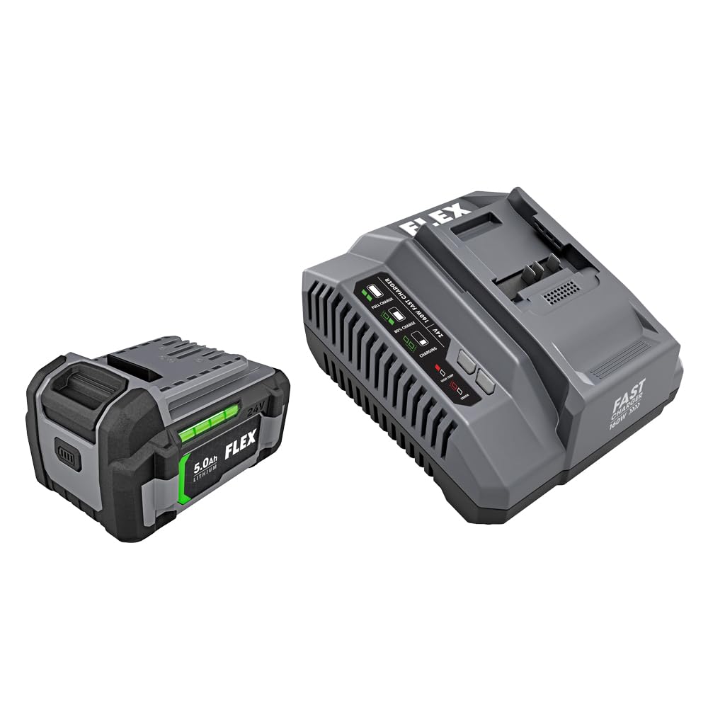 FLEX 24V Lithium-Ion Cordless Starter Kit with 5.0Ah Battery & 160W Fast Charger (FX0411-1C) - Power Tools for DIY Projects, Home Repairs, and Professional Construction Work