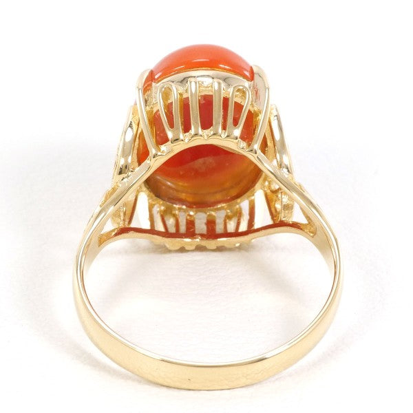 18K Yellow Gold Coral Ring for Women - Elegant Handmade Jewelry Gift for Her - Perfect for Weddings, Anniversaries & Special Occasions