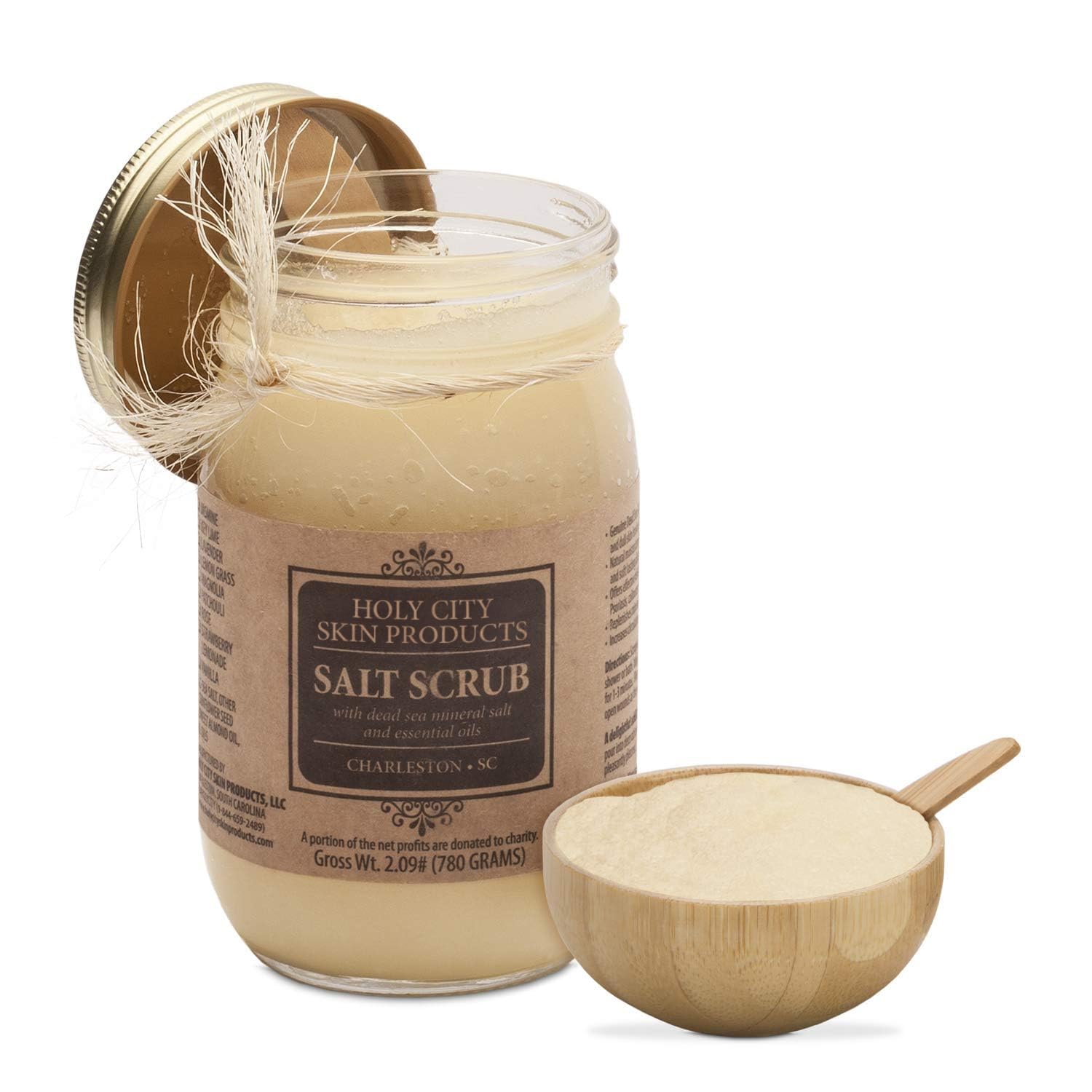 Exfoliating Body Scrub with Pure Dead Sea Salt - Hydrating Moisturizing Skin Care Gift Set with Lemongrass & Wooden Bowl (16 fl oz) - Perfect for Spa Day, Dry Skin Treatment & Self-Care Routine