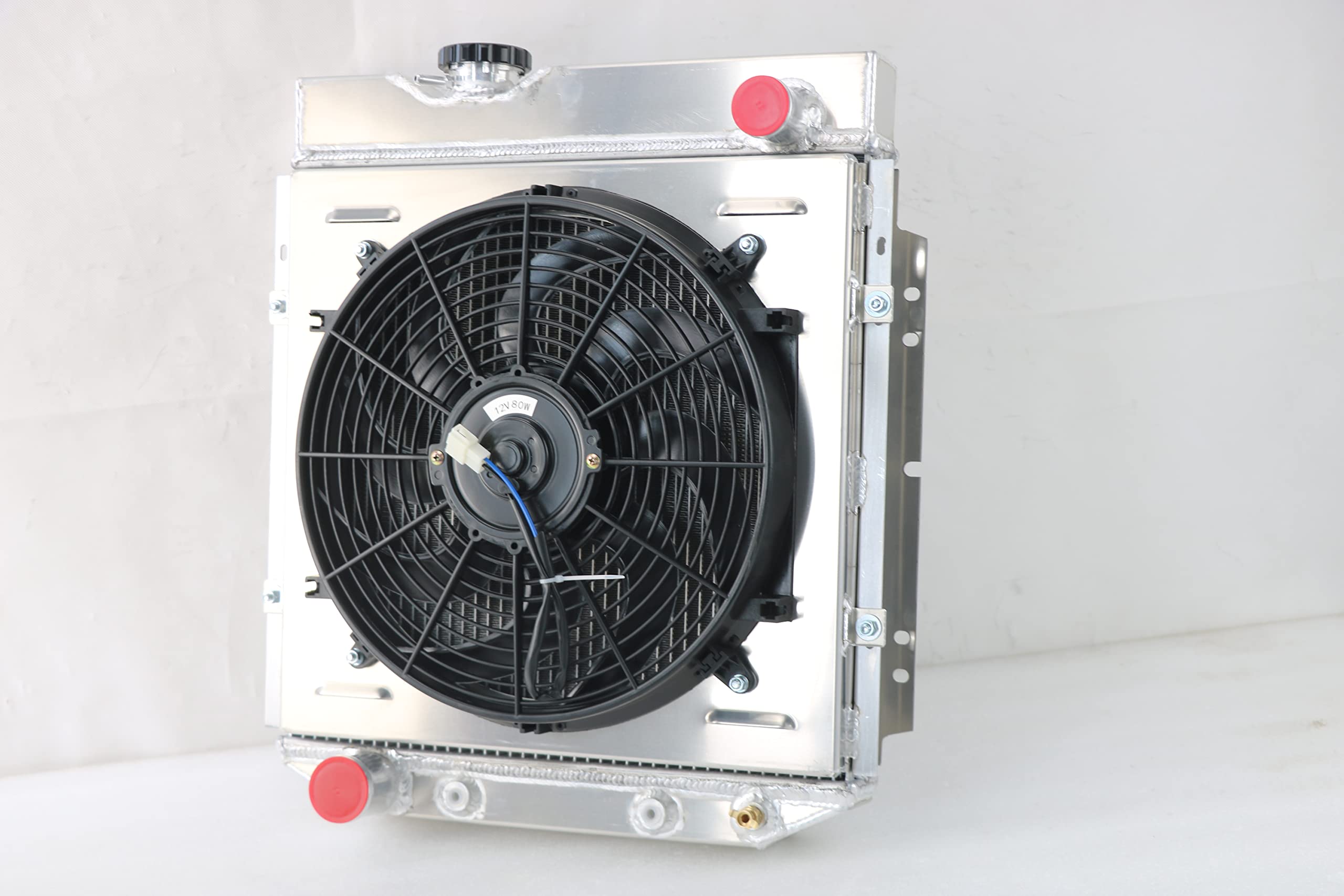 4 Row Aluminum Radiator for 1960-1966 Ford Mustang Falcon Ranchero Mercury Comet L6 V8 - High Performance Cooling System with Electric Fan Shroud & Thermostat Kit - Perfect for Classic Car Restoration & Hot Rod Upgrades