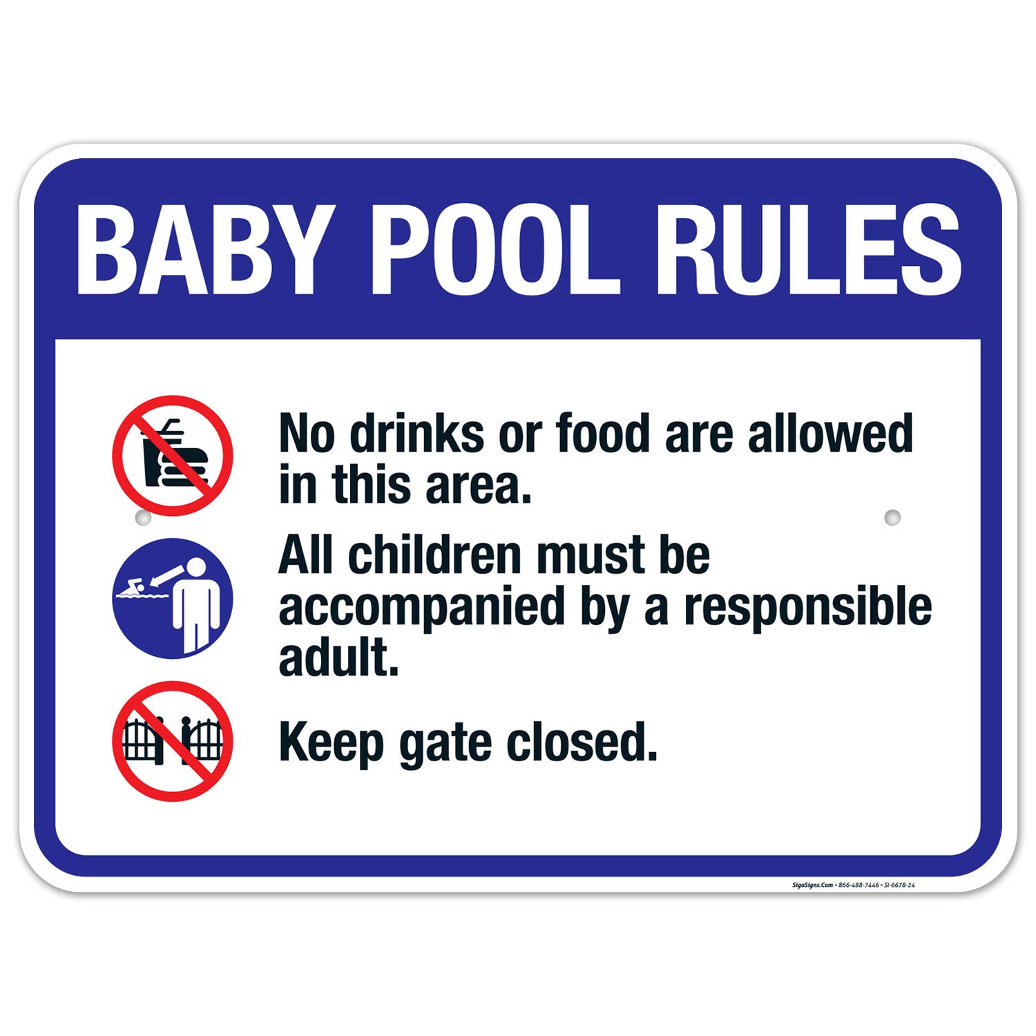 Baby Pool Rules Sign - 18x24 Inches Rust-Free Aluminum Pool Sign - Fade Resistant Indoor/Outdoor Safety Sign for Backyard, Community Pools & Swim Schools - Made in USA