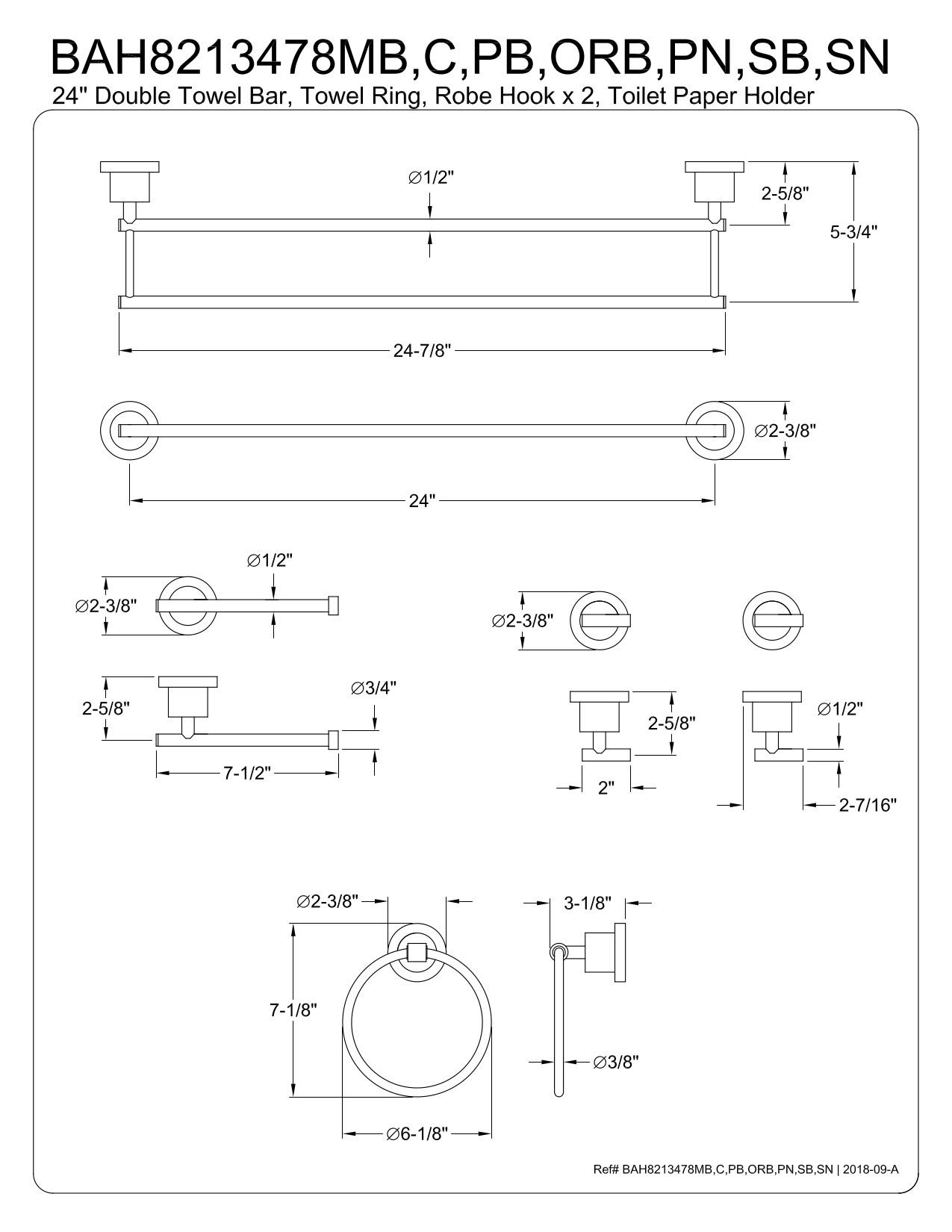 Kingston Brass BAH8213478ORB Concord 5-Piece Bathroom Accessory Set in Oil Rubbed Bronze - Complete Bathroom Decor for Modern Homes & Luxury Hotels