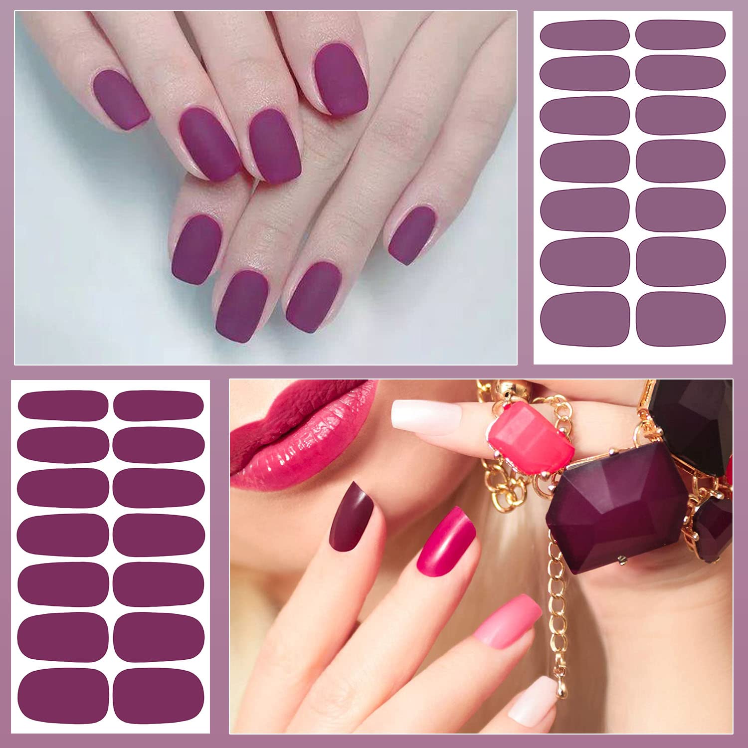 DANNEASY 16 Sheets Nail Polish Strips for Women - Self Adhesive Gel Nail Wraps, Solid Color Nail Stickers with Nail File & Cuticle Stick (Purple) | Perfect for Home Manicures, Parties & Gifts