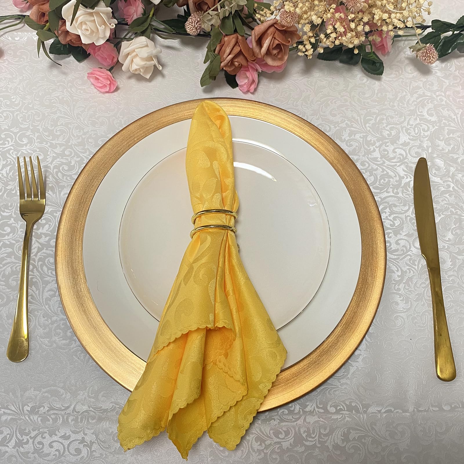 13 Inch Round Plastic Charger Plates Set of 8 - Elegant Gold Metallic Foil Dinner Plates for Wedding, Party, Banquet & Special Events - Perfect for Formal Dining, Buffet Service & Table Decorations