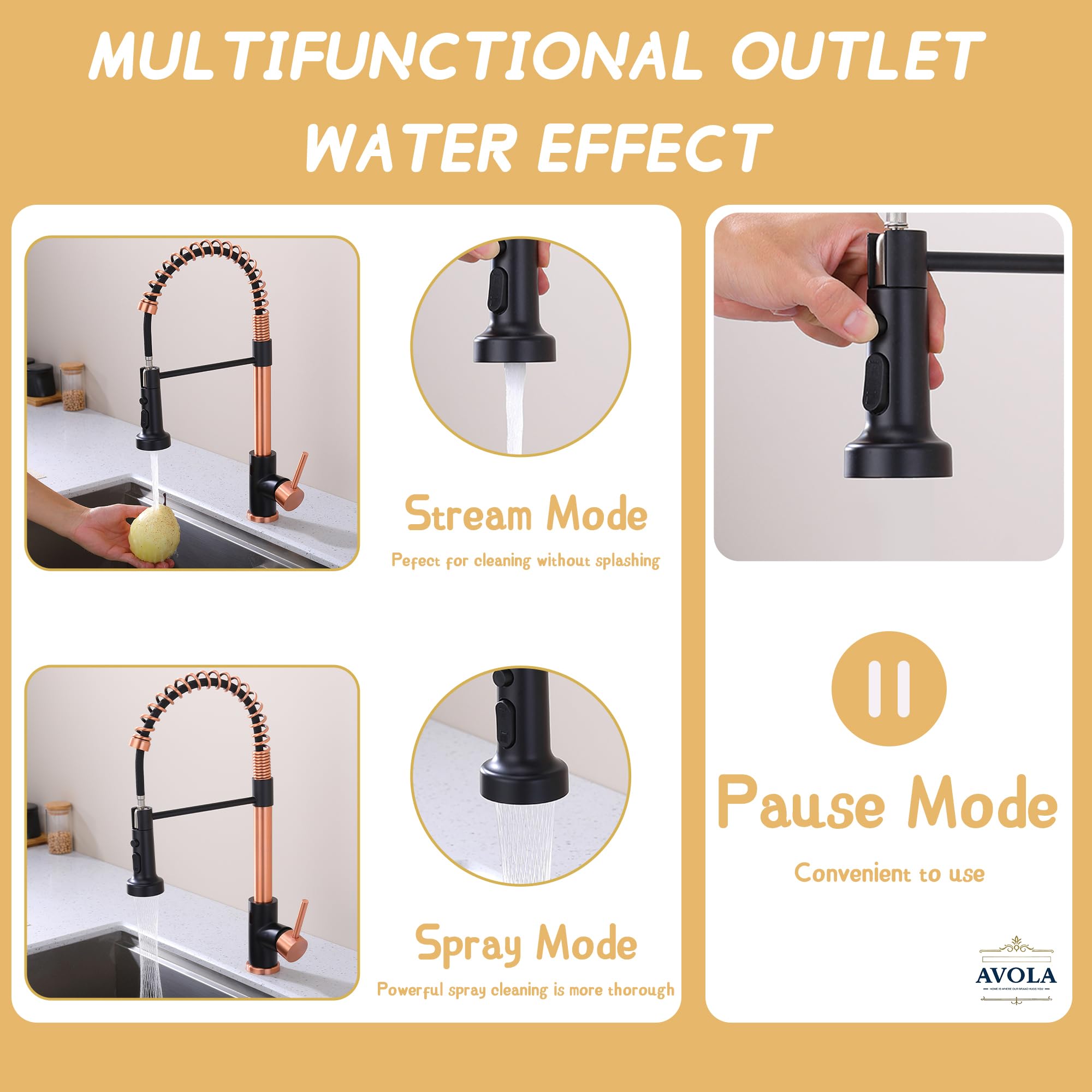 **Avola Copper Pull-Out Kitchen Faucet with Motion Sensor - Touchless Hands-Free Kitchen Sink Faucet in Rose Gold & Matte Black - Ideal for Modern Kitchens, Restaurants, and Commercial Use**