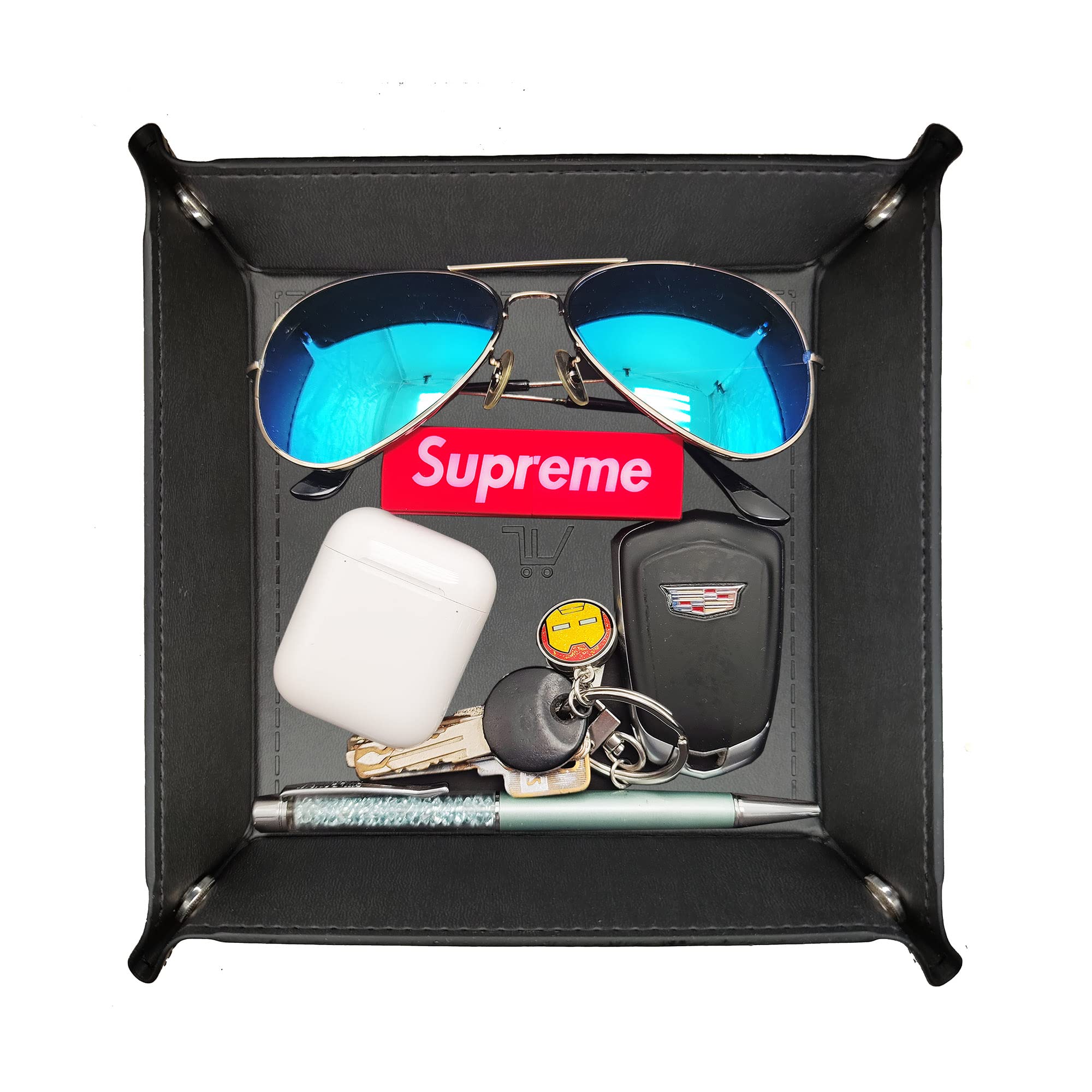 Premium PU Leather Valet Tray Organizer - Handmade Storage for Wallets, Watches, Phones & Keys - Desk Catchall Dish for Office, Entryway or Nightstand - Black (Perfect for Home, Office & Travel Organization)