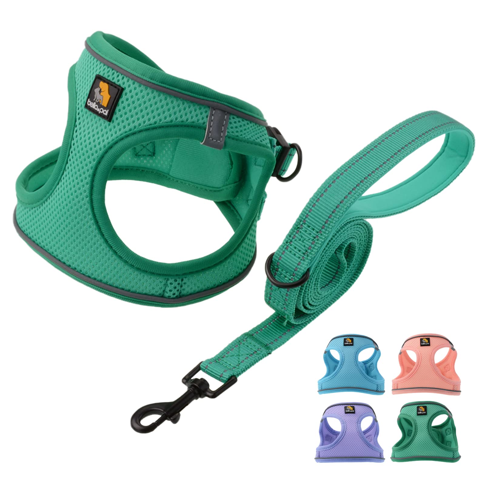BELLA & PAL No-Pull Step-in Dog Harness with Leash Set for Small & Extra Small Puppies - Comfortable & Adjustable Green Pet Harness for Walking, Training & Outdoor Adventures (XS Size)