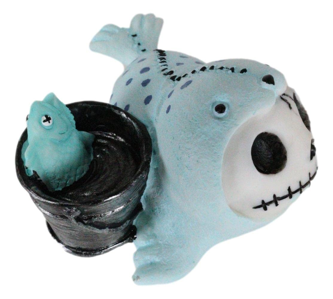 Ebros Gift Nautical Marine Furry Bones Rollie The Seal with Bucket of Fish Skeleton Monster Voodoo Costume Collectible Figurine - Halloween Decor, Macabre Home Display, Unique Gift for Horror Fans