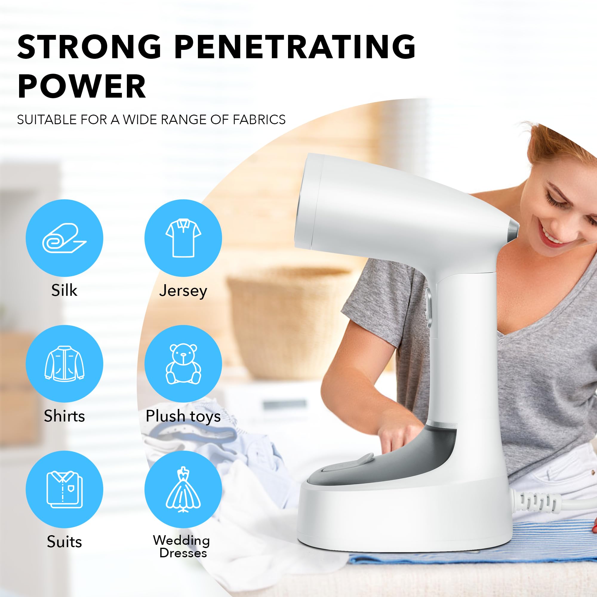 **Handheld Clothes Steamer 1600W - Fast Heat-Up, Wrinkle Remover for All Fabrics, Portable Garment Steamer with 200ml Tank - Perfect for Home, Travel, and Office Use (White)**