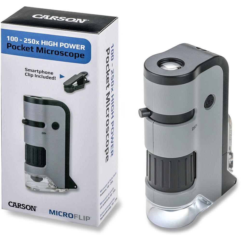 Carson Microflip 100 250x LED Pocket Microscope - Portable Handheld Magnifier for Coin Collecting, Jewelry Inspection & Science Exploration (Black) | Perfect for Kids, Students & Hobbyists