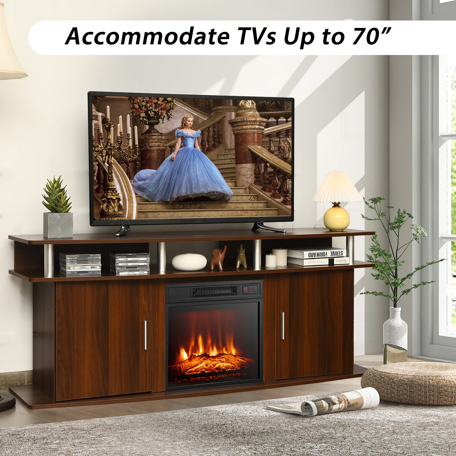 Tangkula 70 Inch Fireplace TV Stand with 18