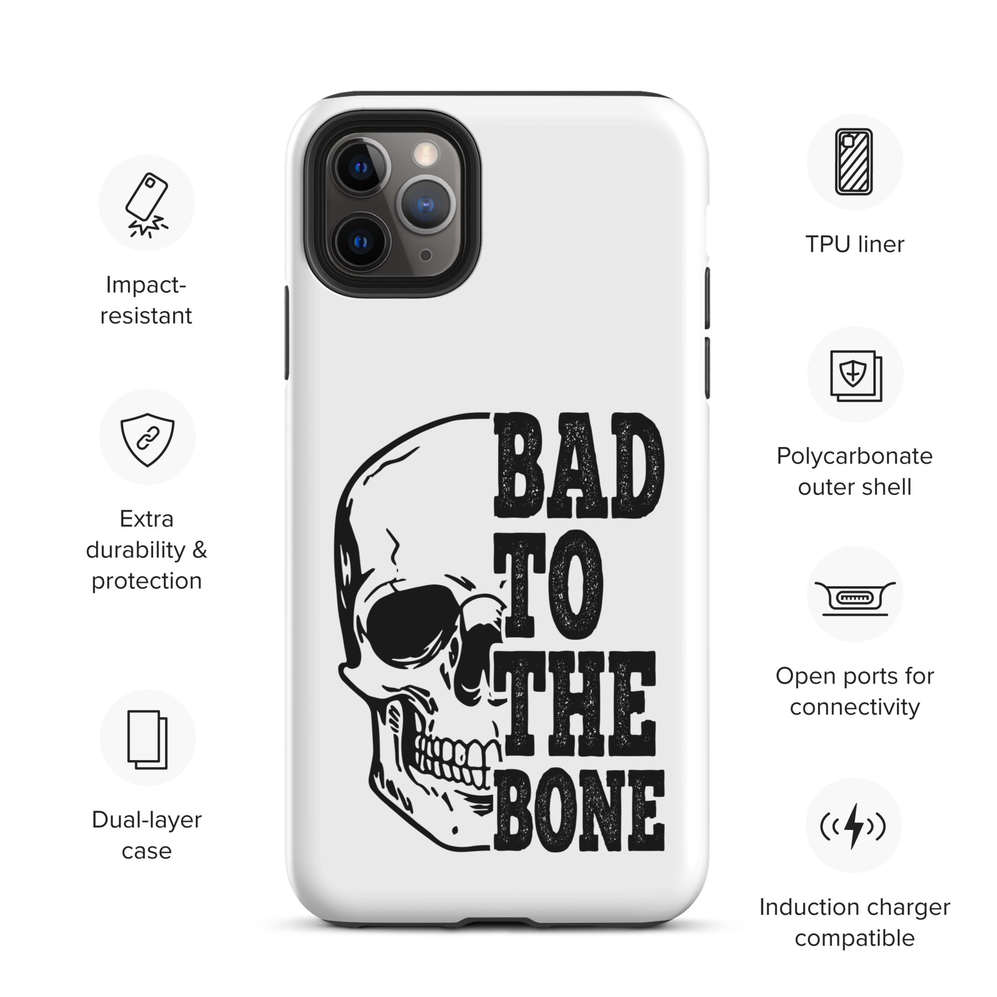Bad To The Bone Tough iPhone Case - Heavy Duty Protective Cover for iPhone 14/13/12/11 Pro Max - Shockproof & Drop Proof - Perfect for Outdoor Adventures, Construction Work & Extreme Sports