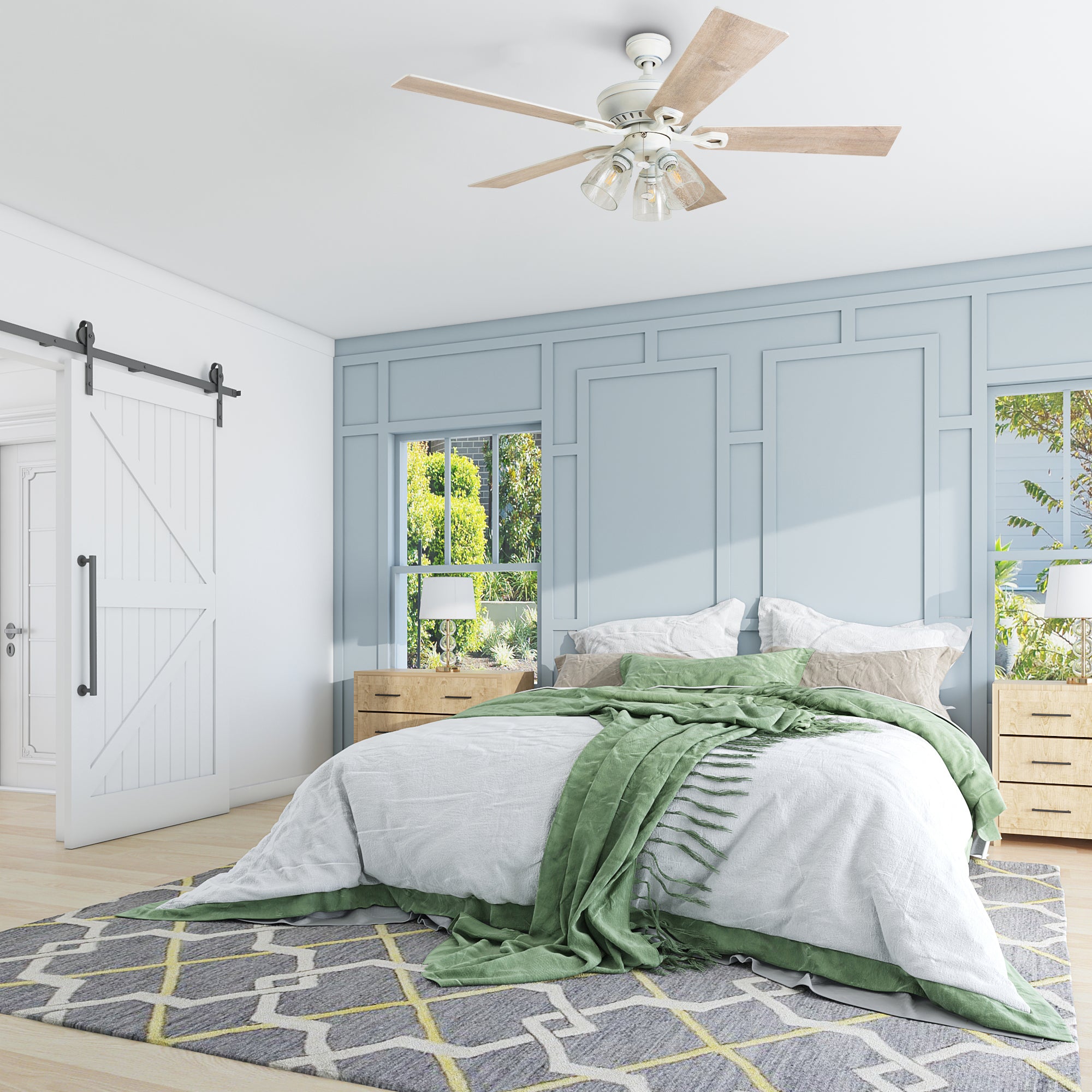 52 Inch Glenmont Distressed White Ceiling Fan with Pull Chain - Perfect for Living Room, Bedroom, and Outdoor Patio Cooling