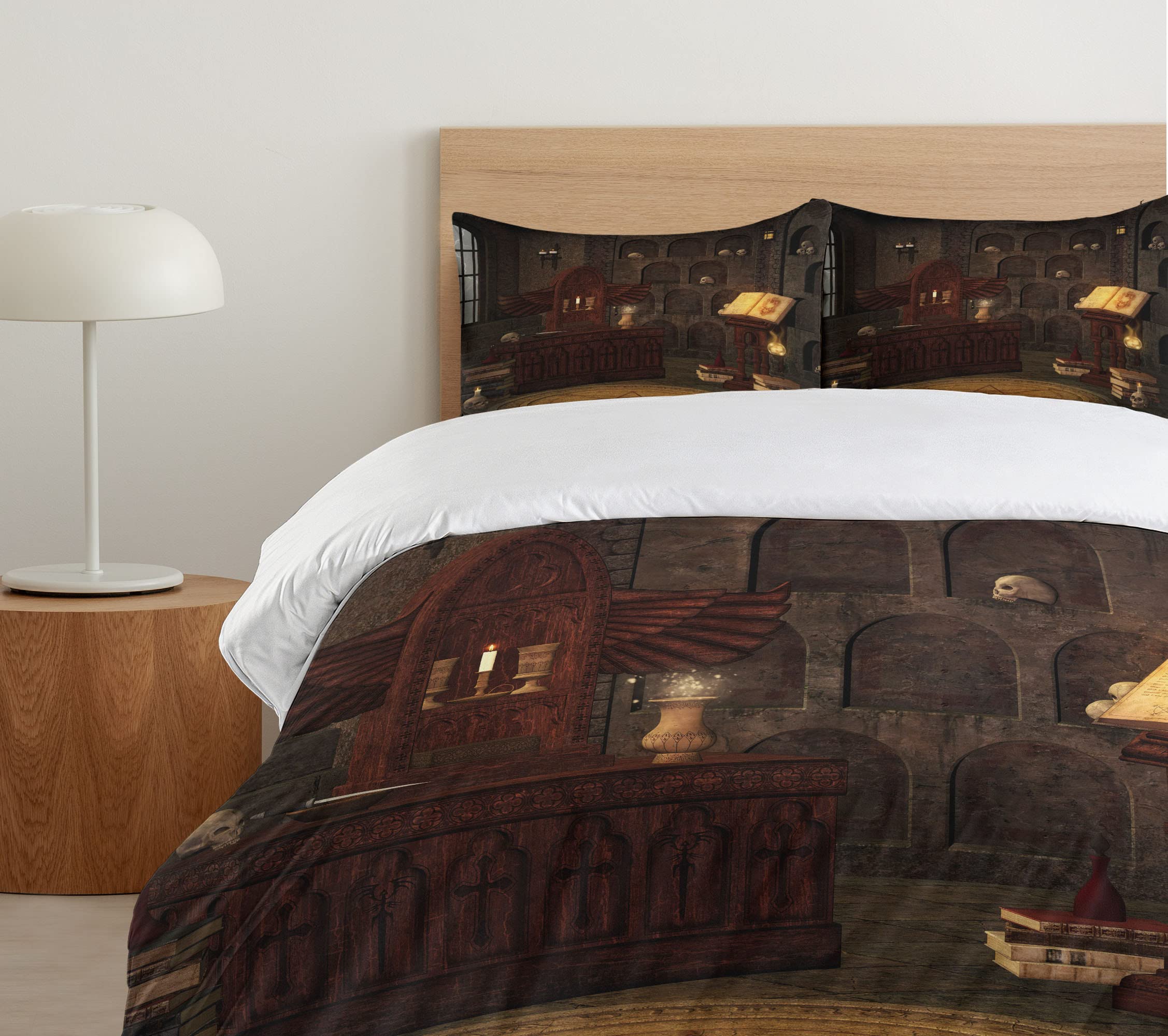 Ambesonne Gothic Duvet Cover Set - King Size 3-Piece Bedding with Skull & Sorcery Print, Brunette Brown - Perfect for Dark Themed Bedrooms, Halloween Decor & Witchy Aesthetic